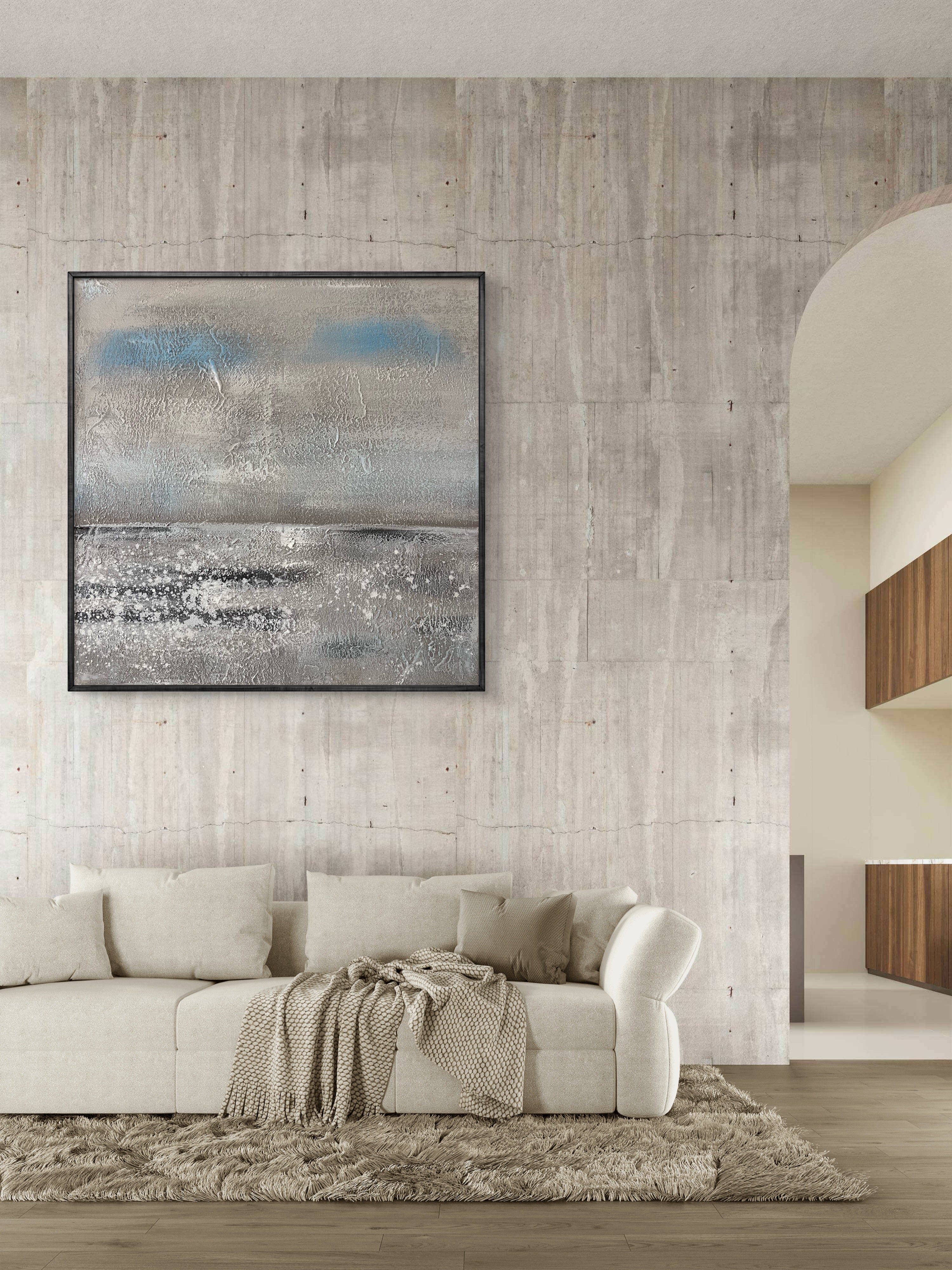 Quiet Shore Texture / Textured Abstract Canvas Wall Art in Soft Grey & Blue | Modern Home Décor