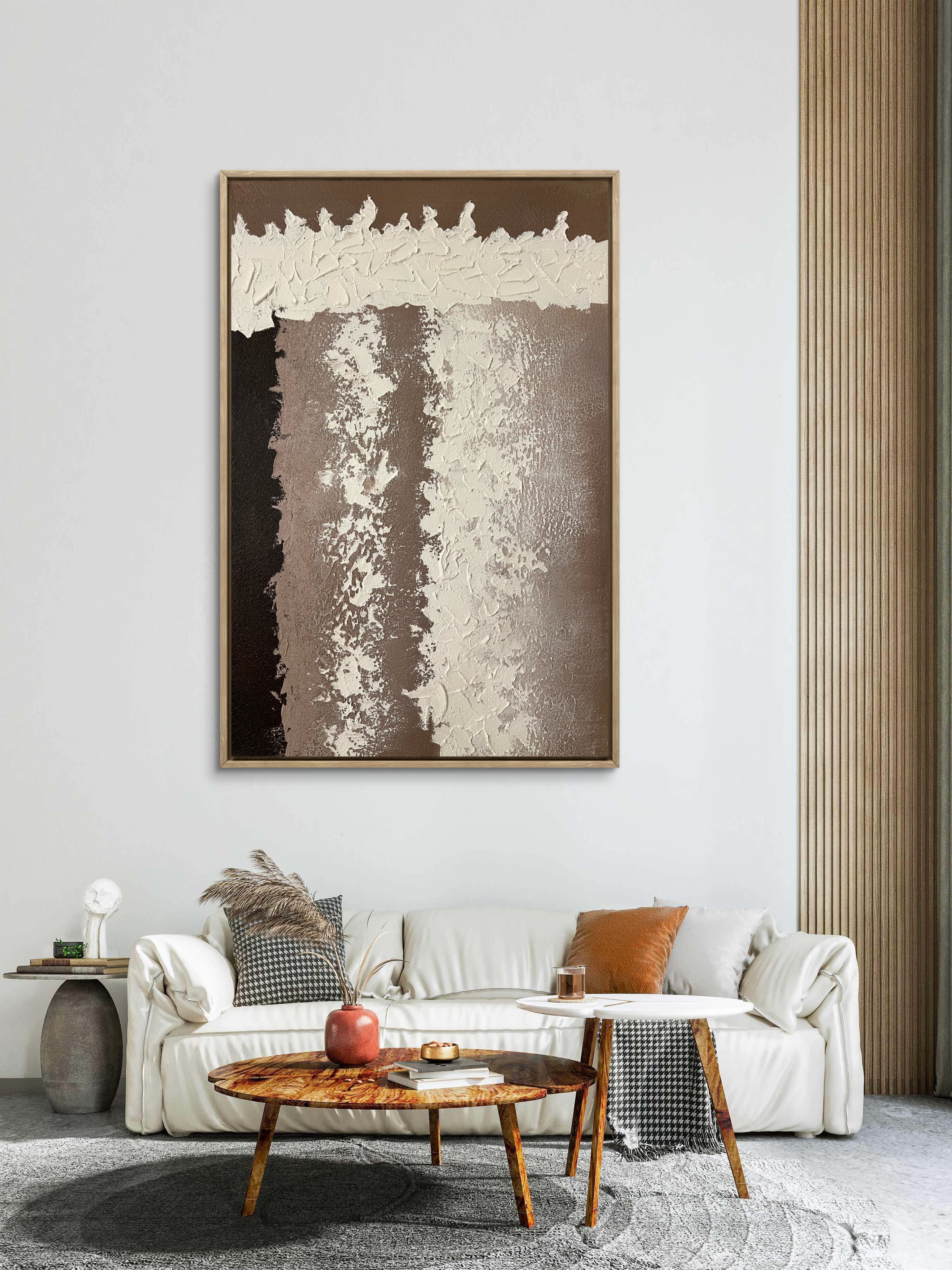 Earth Column Texture / Textured Abstract Canvas Wall Art in Neutral Beige & Brown | Modern Home Décor