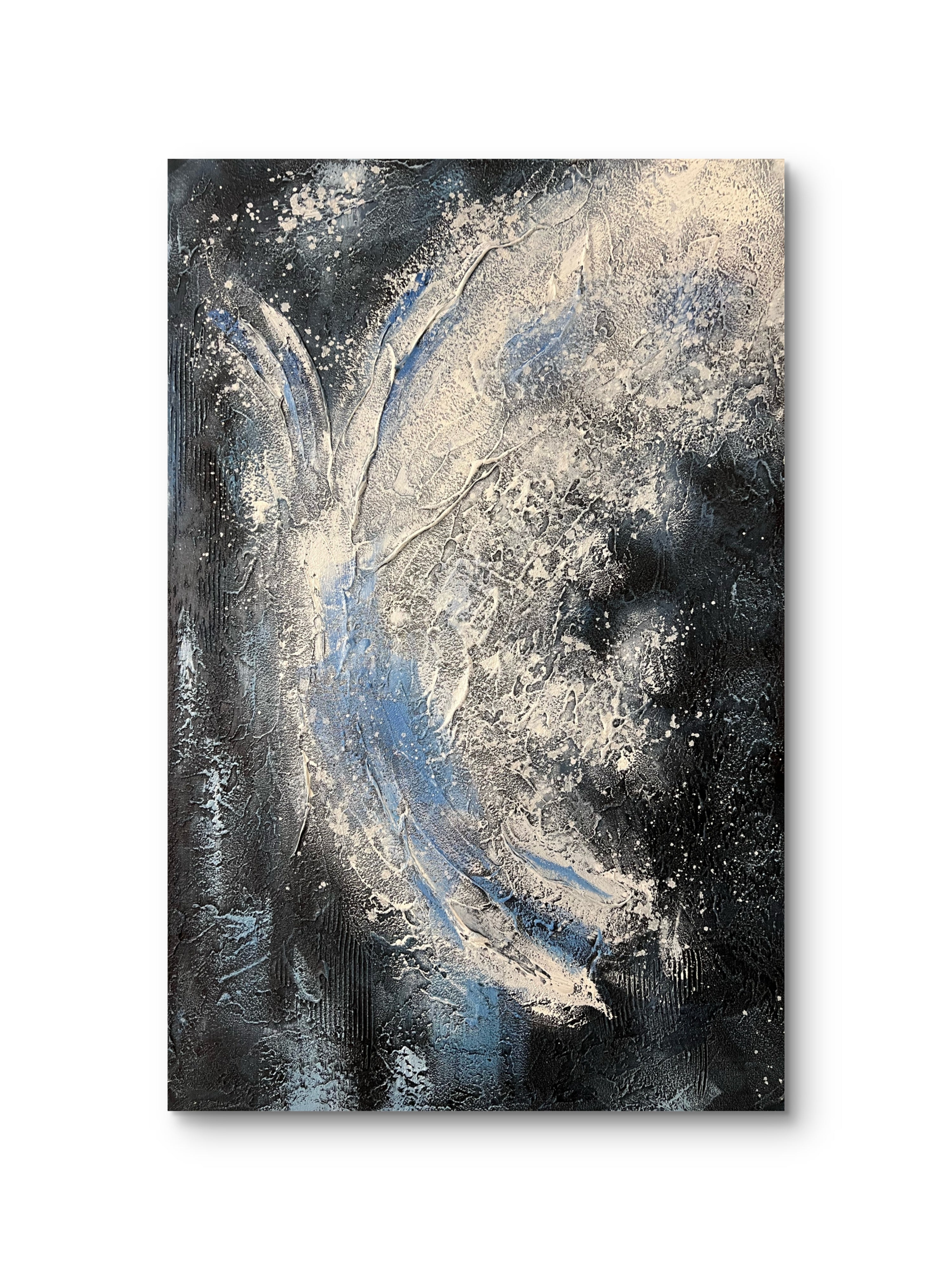 Midnight Flow Texture / Textured Abstract Canvas Wall Art in Black, Blue & Ivory | Modern Home Décor