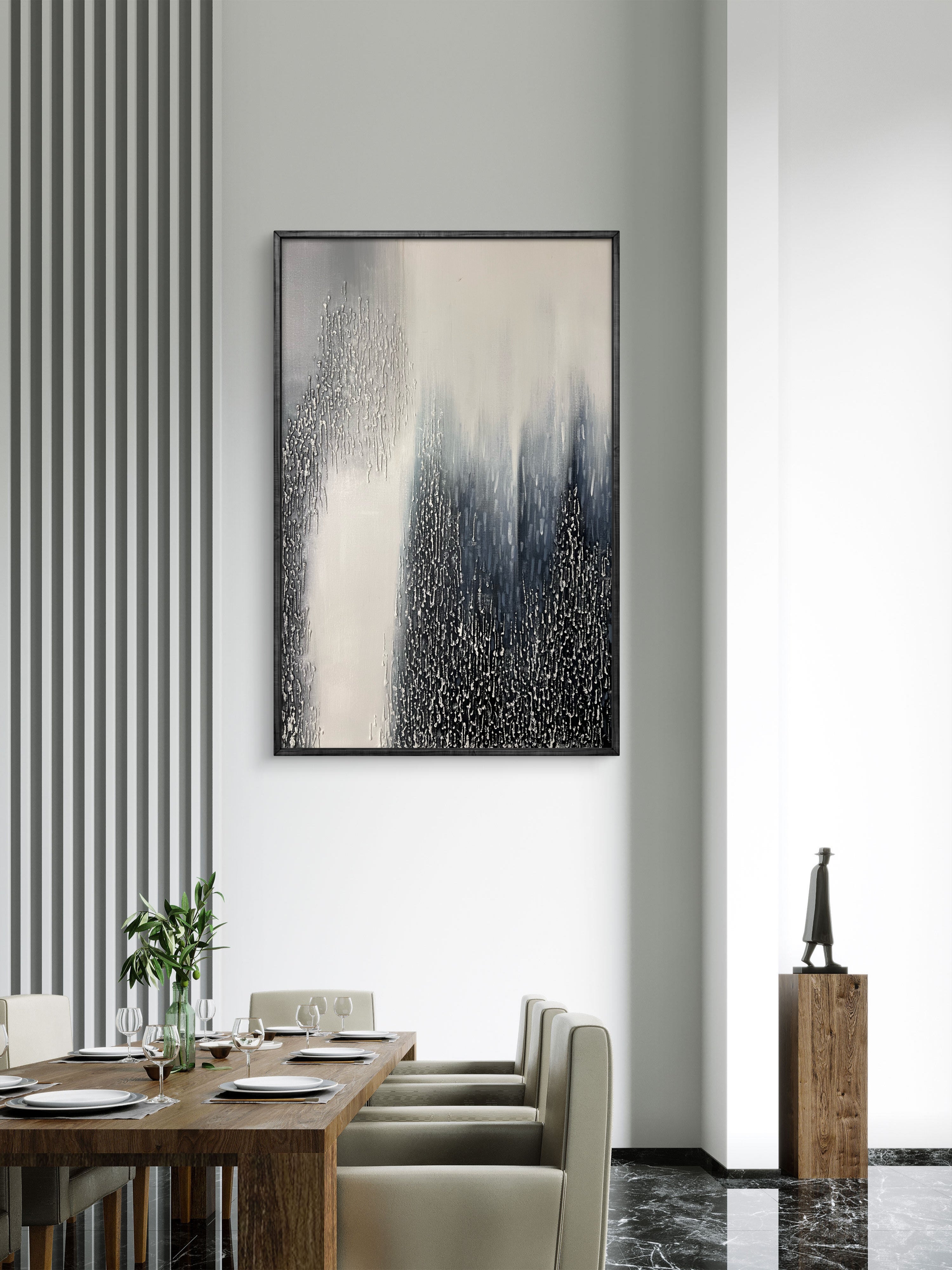 Vertical Drift Texture / Textured Abstract Canvas Wall Art in Black, White & Grey | Modern Home Décor
