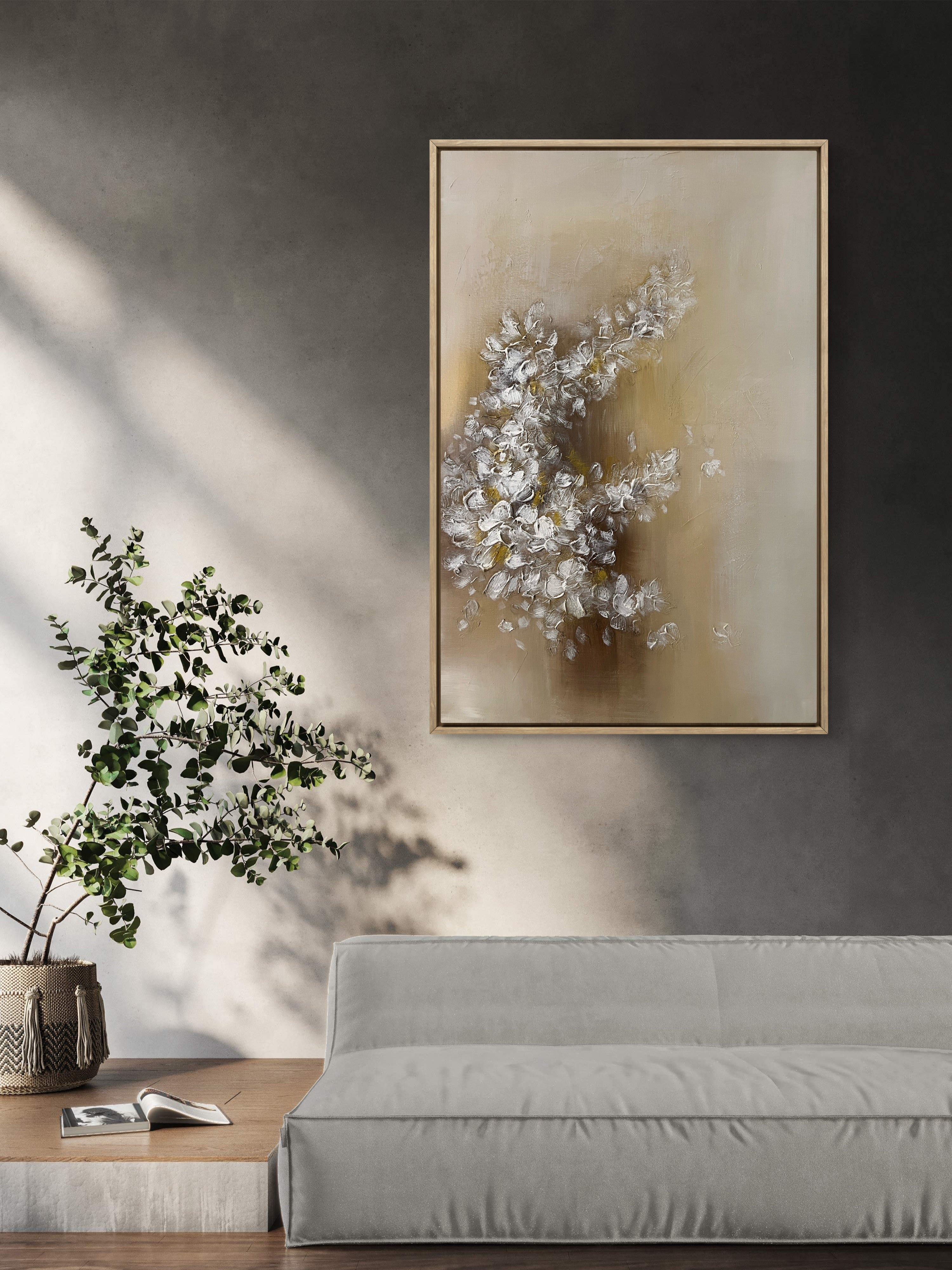 Soft Bloom Texture / Textured Floral Canvas Wall Art in Soft Beige & White | Modern Home Décor