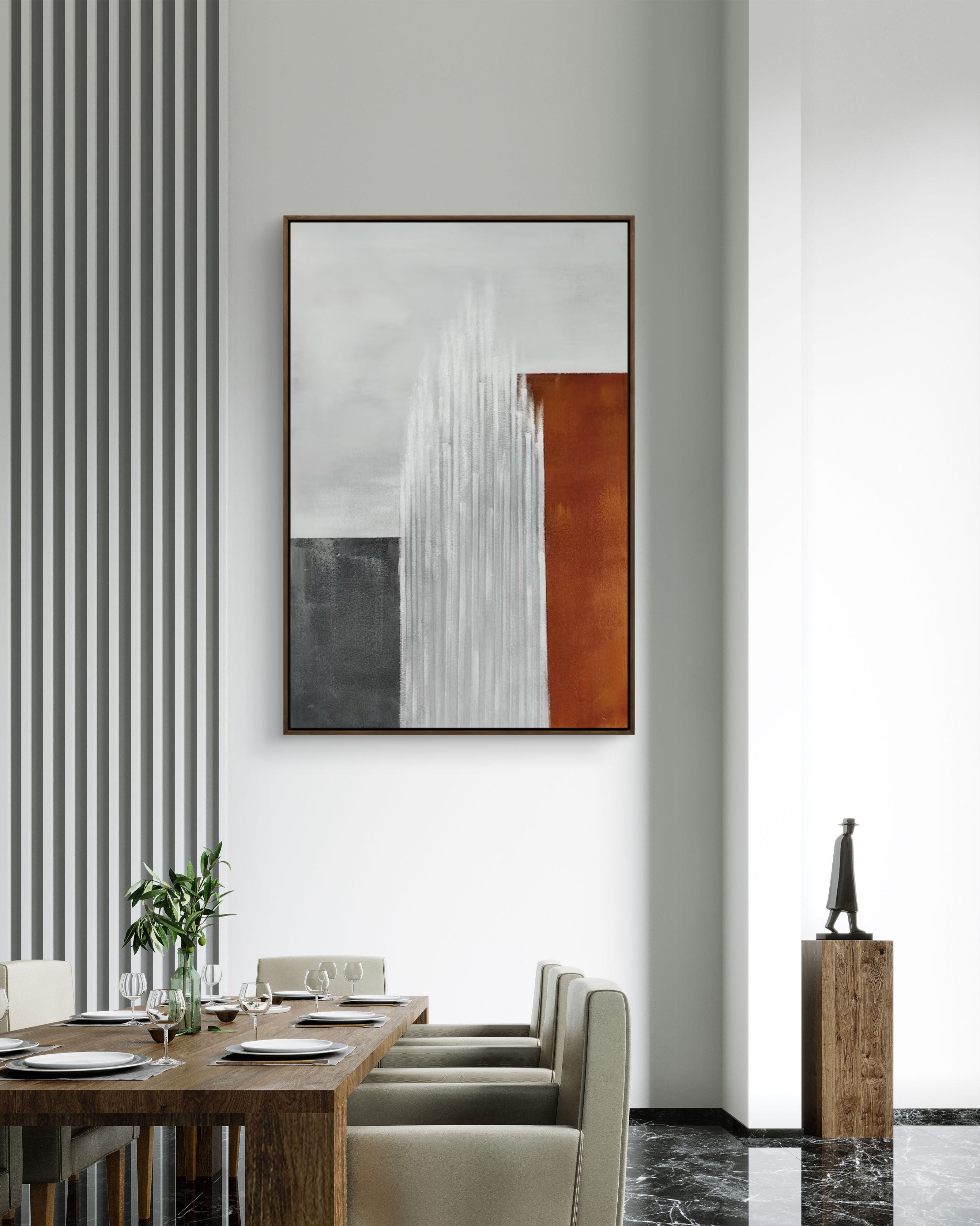 Vertical Ember Texture / Textured Abstract Canvas Wall Art in Rust, White & Grey | Modern Home Décor