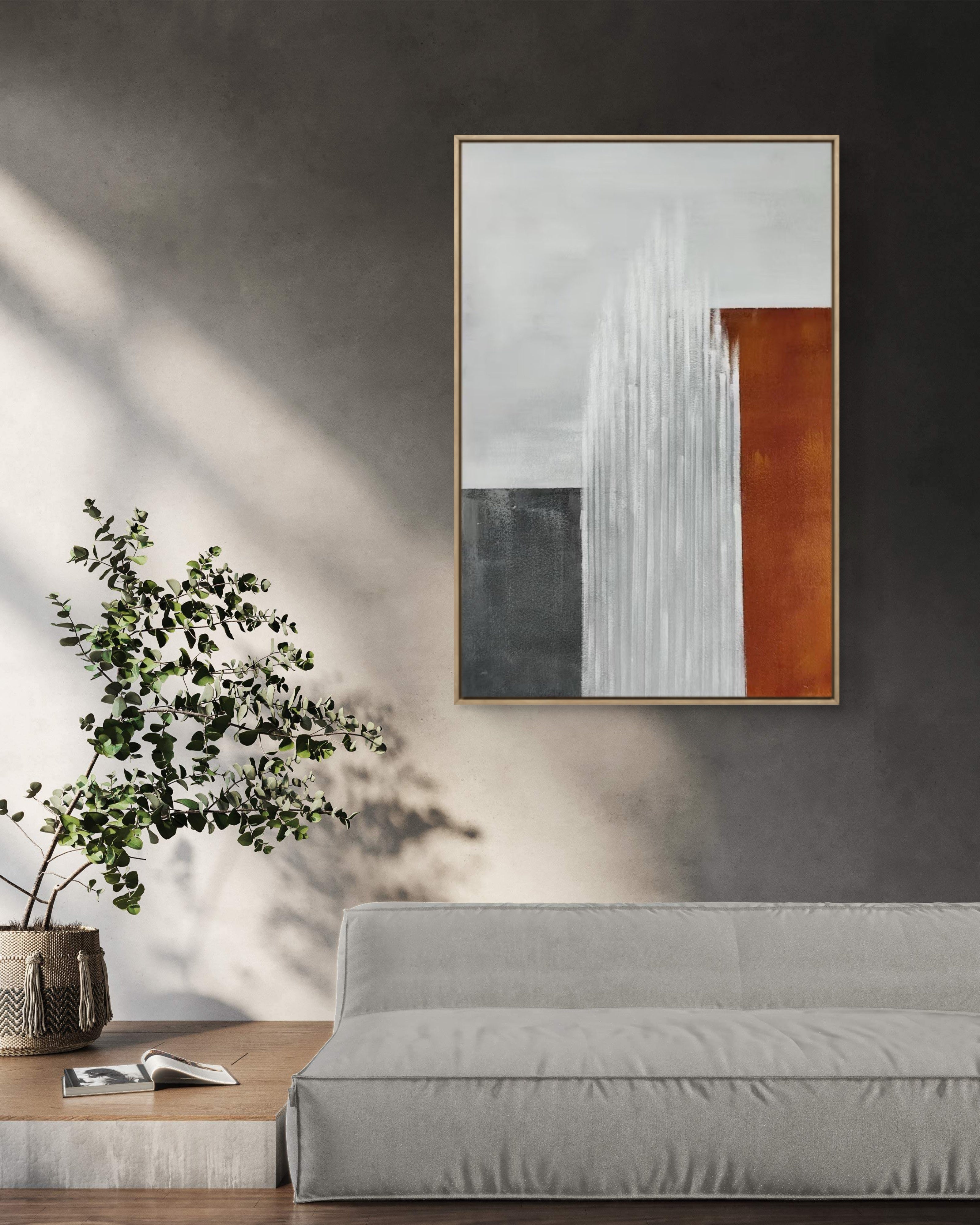 Vertical Ember Texture / Textured Abstract Canvas Wall Art in Rust, White & Grey | Modern Home Décor
