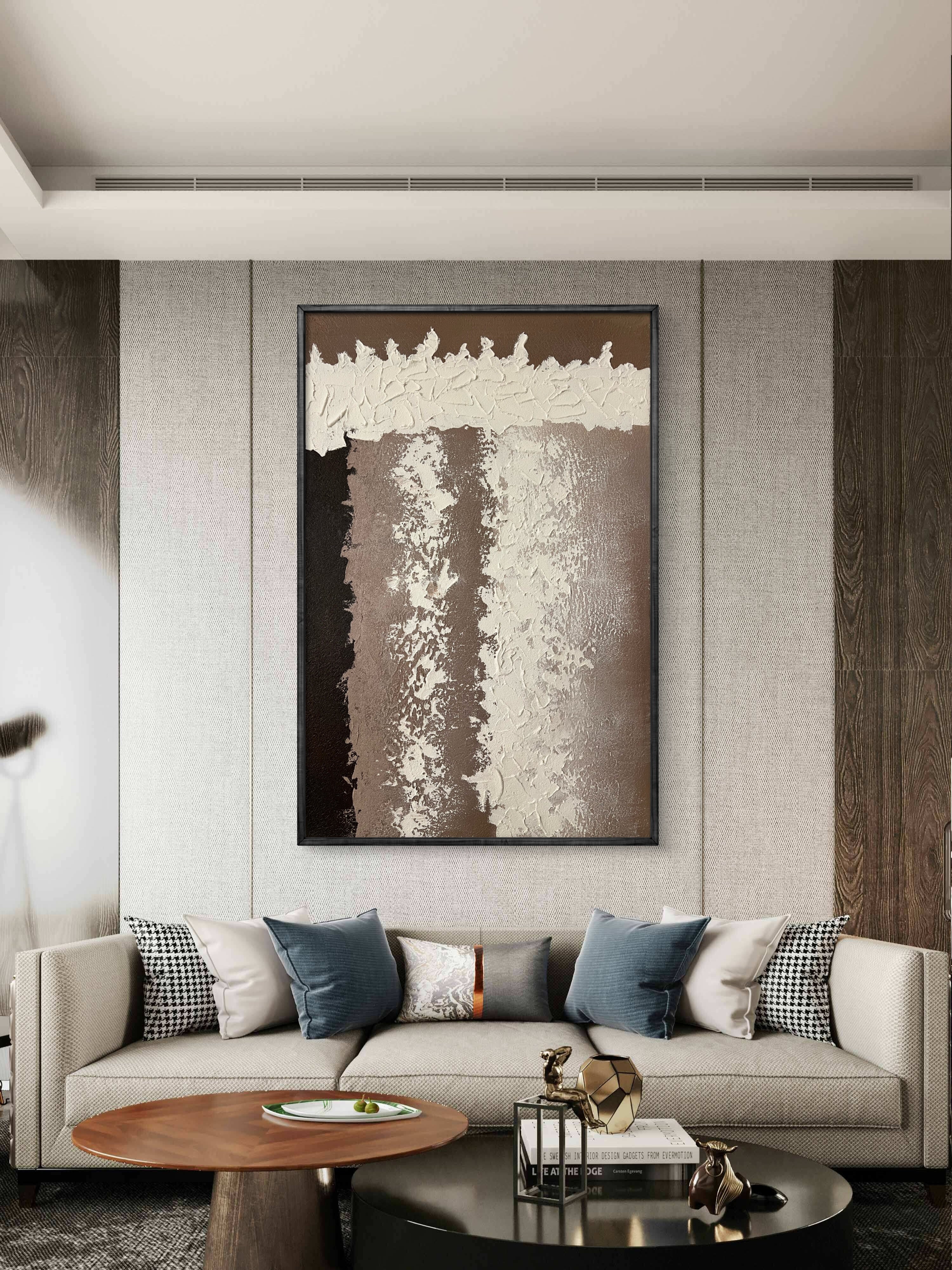 Earth Column Texture / Textured Abstract Canvas Wall Art in Neutral Beige & Brown | Modern Home Décor