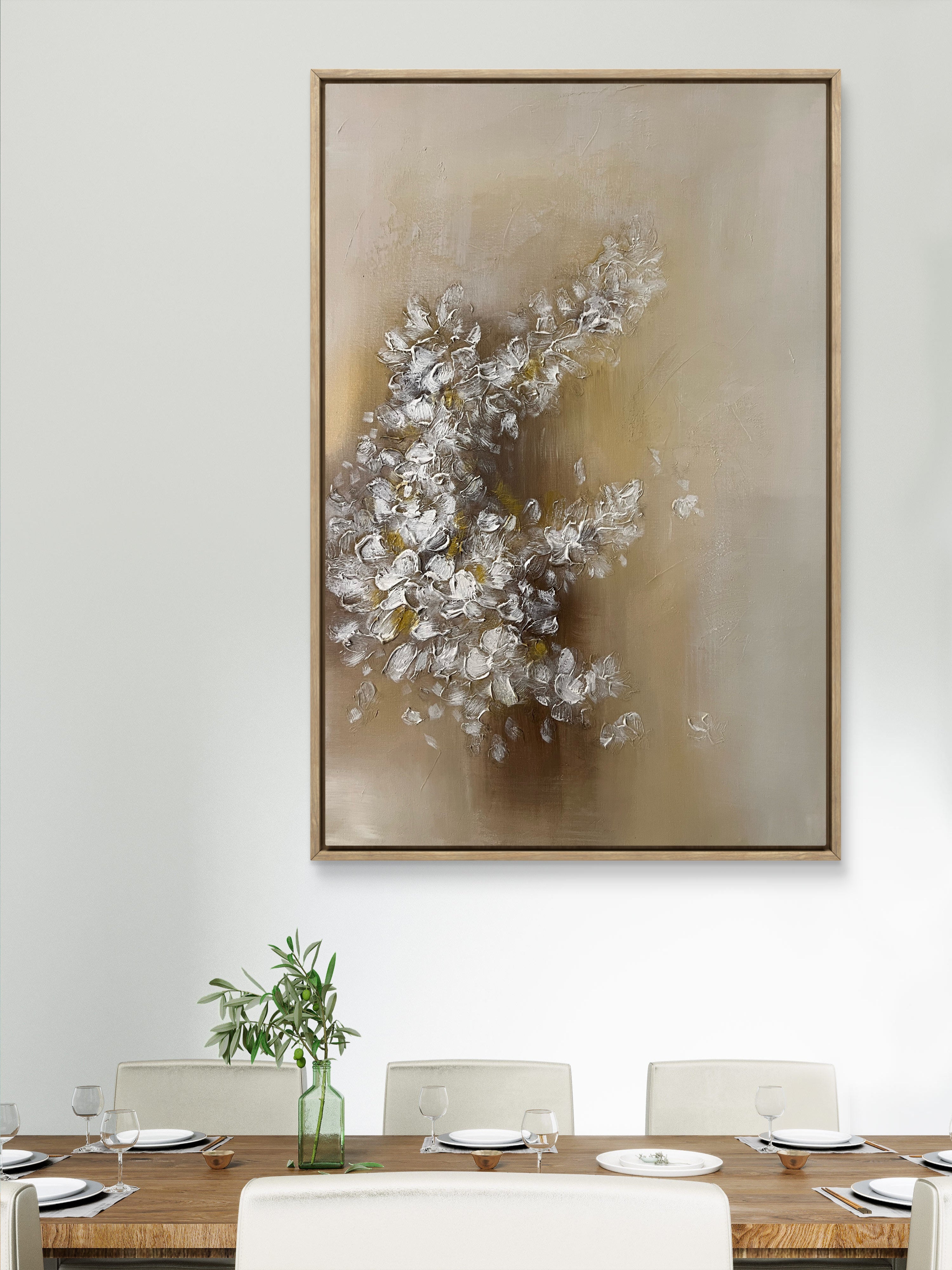 Soft Bloom Texture / Textured Floral Canvas Wall Art in Soft Beige & White | Modern Home Décor