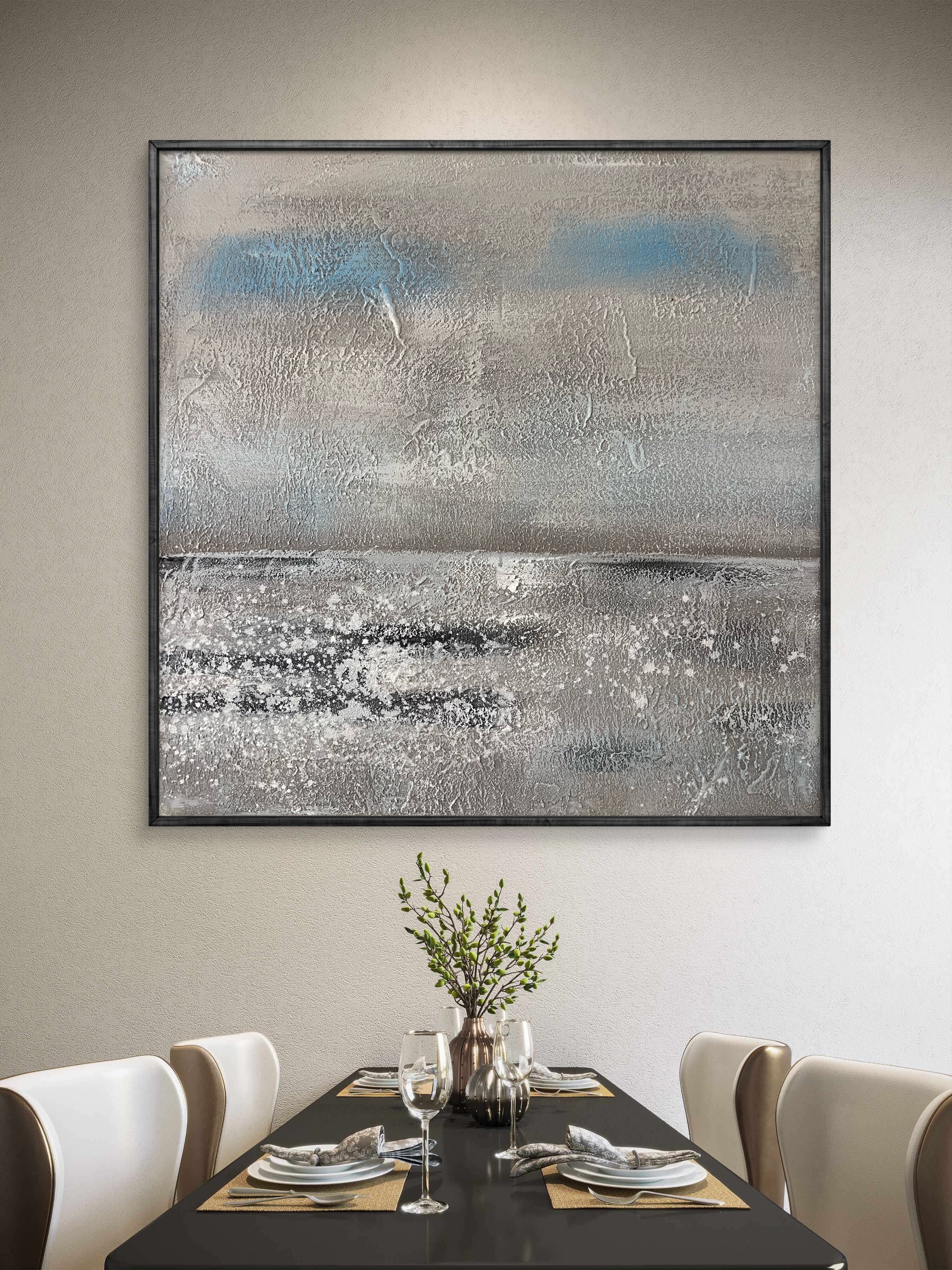 Quiet Shore Texture / Textured Abstract Canvas Wall Art in Soft Grey & Blue | Modern Home Décor