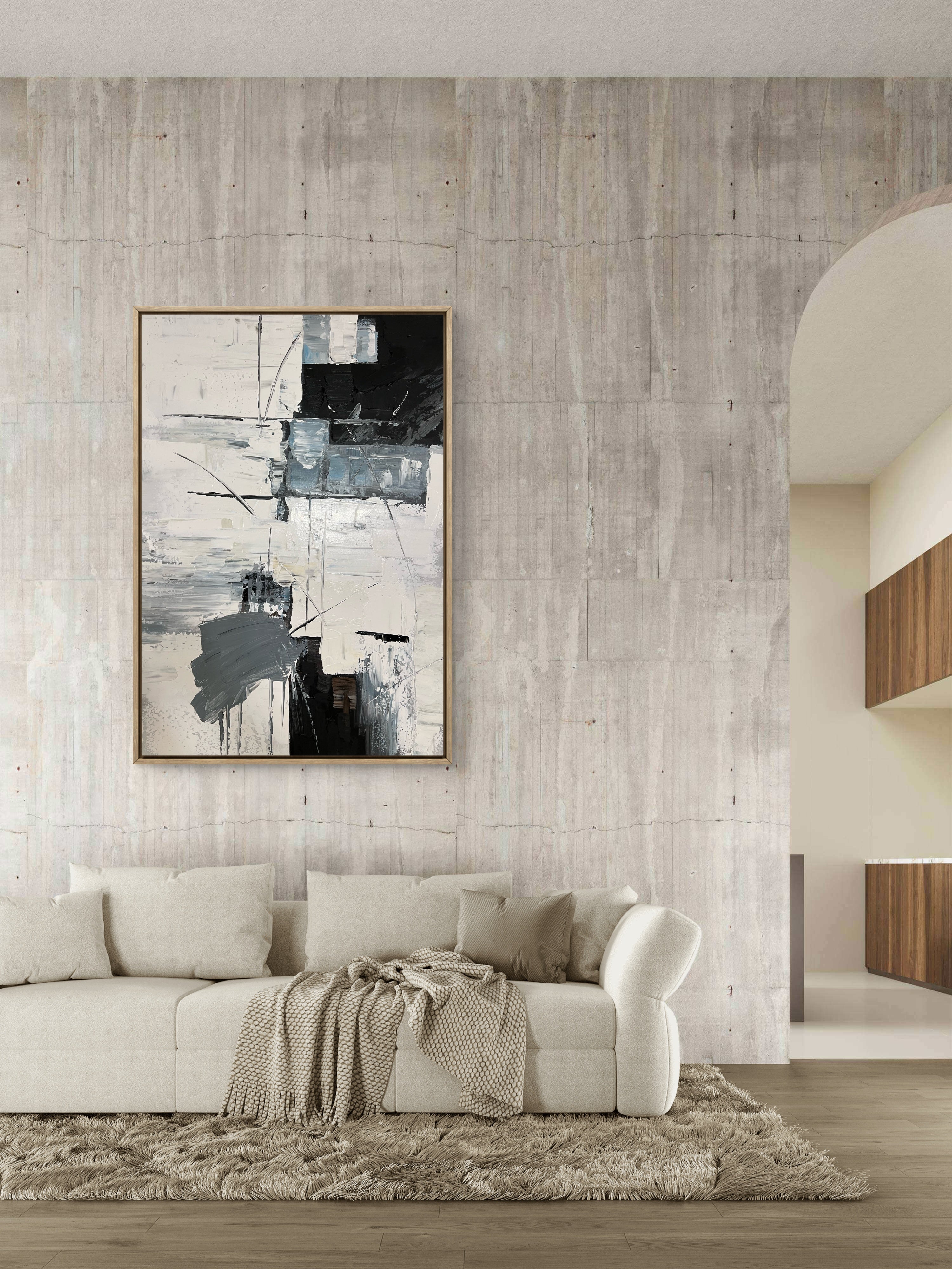 Structured Rhythm Texture /  Textured Abstract Canvas Wall Art in Black, White & Grey | Modern Home Décor