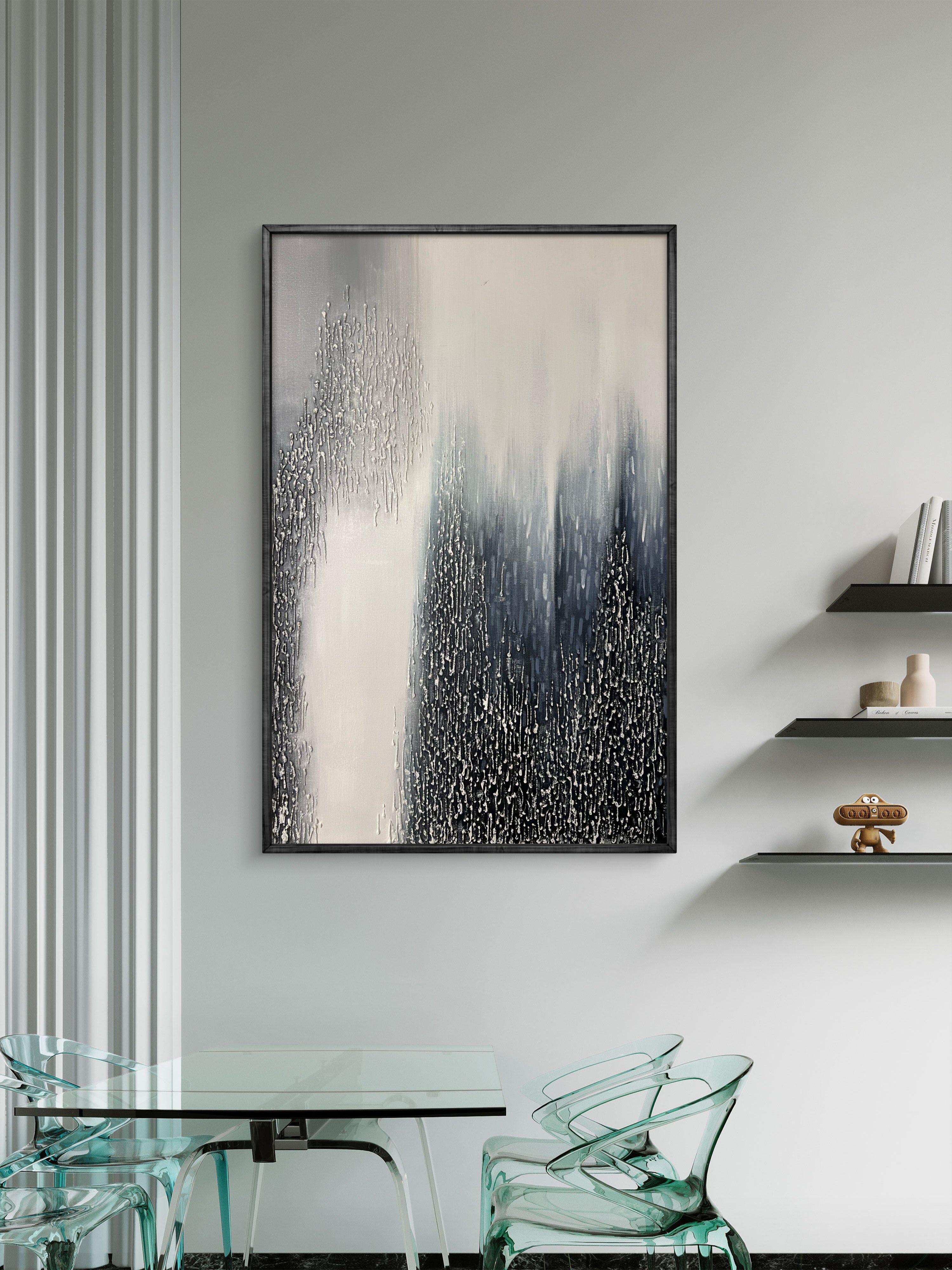 Vertical Drift Texture / Textured Abstract Canvas Wall Art in Black, White & Grey | Modern Home Décor