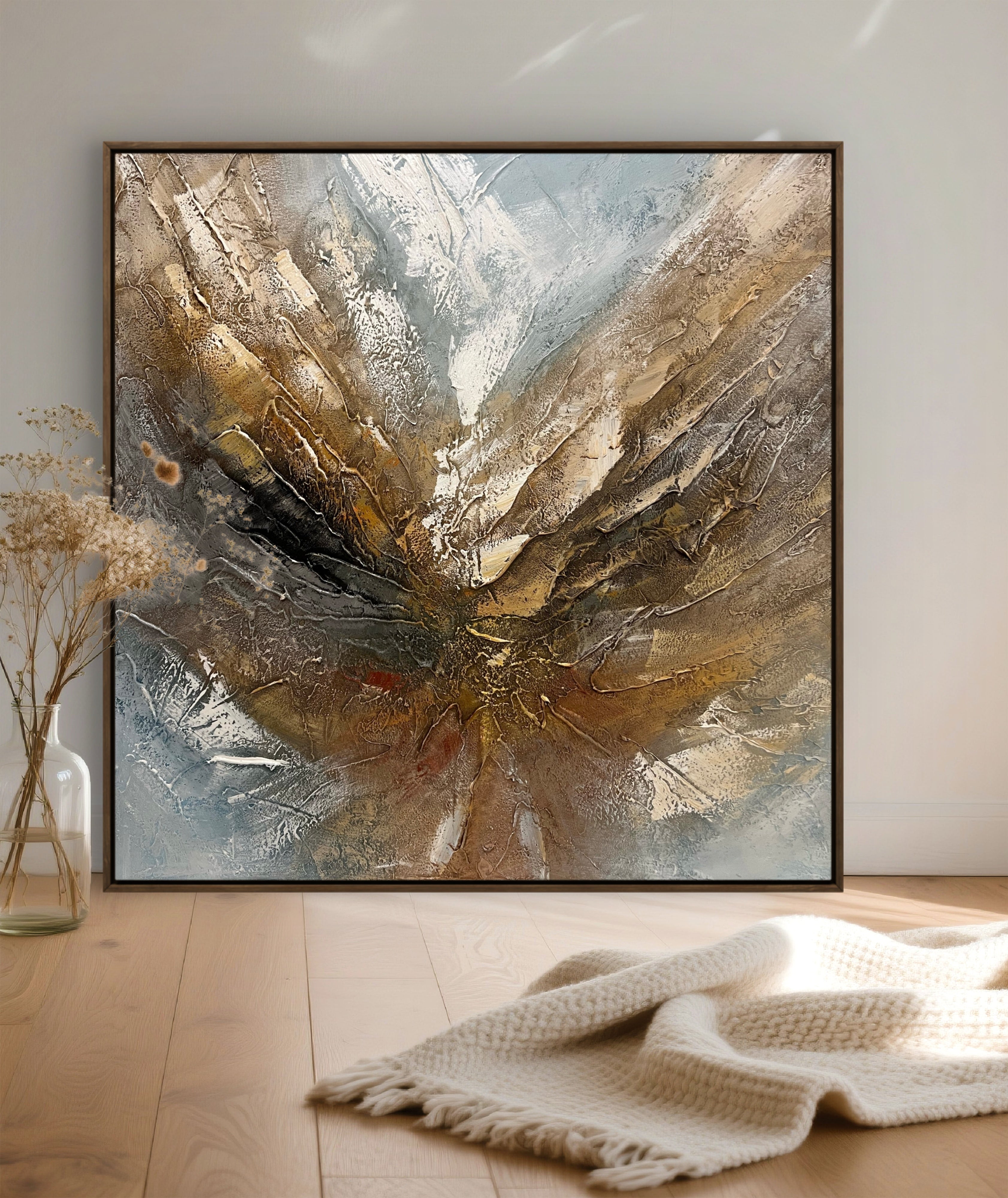 Radiant Core Texture / Textured Abstract Canvas Wall Art in Gold, Brown & Grey | Modern Home Décor