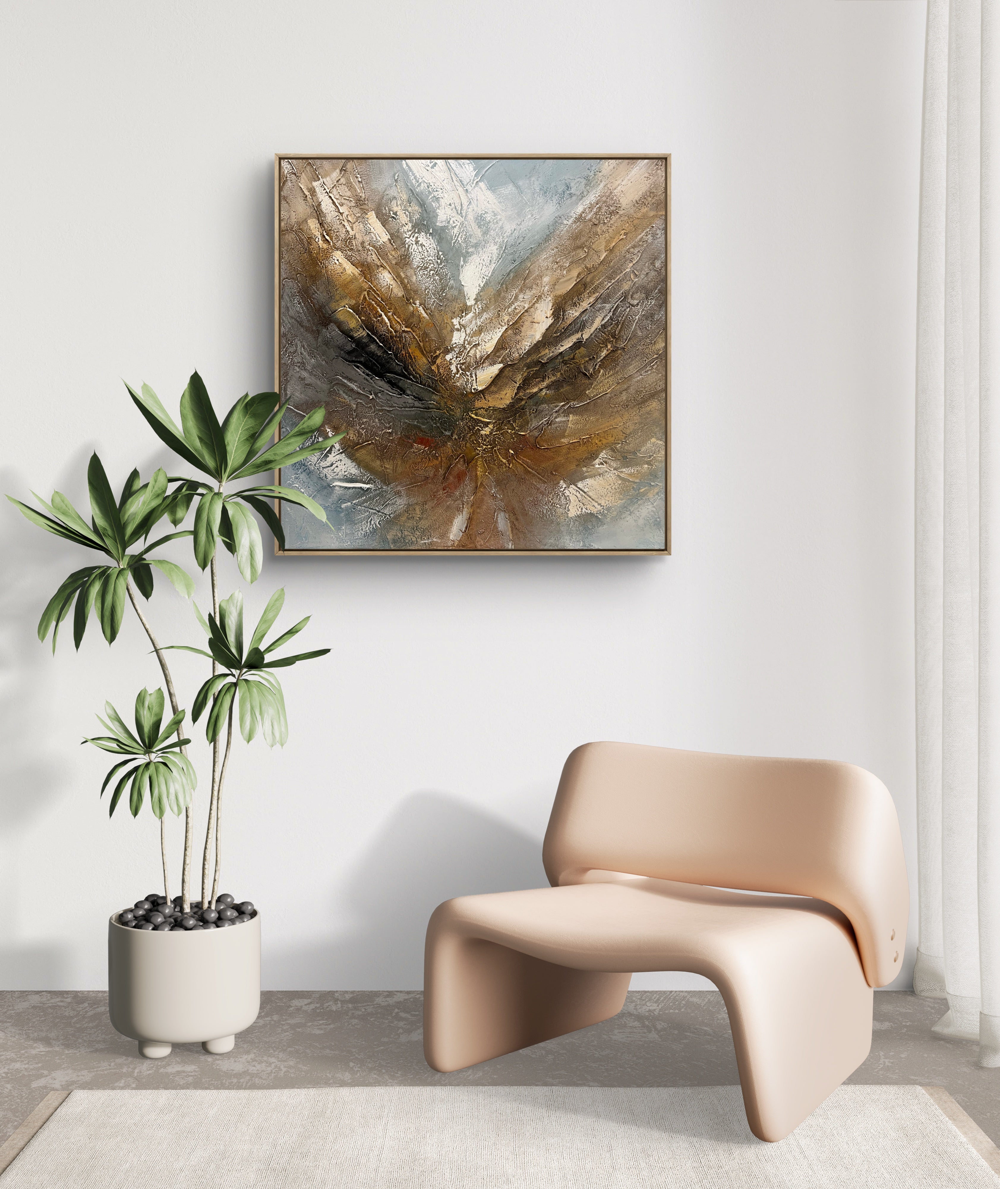 Radiant Core Texture / Textured Abstract Canvas Wall Art in Gold, Brown & Grey | Modern Home Décor