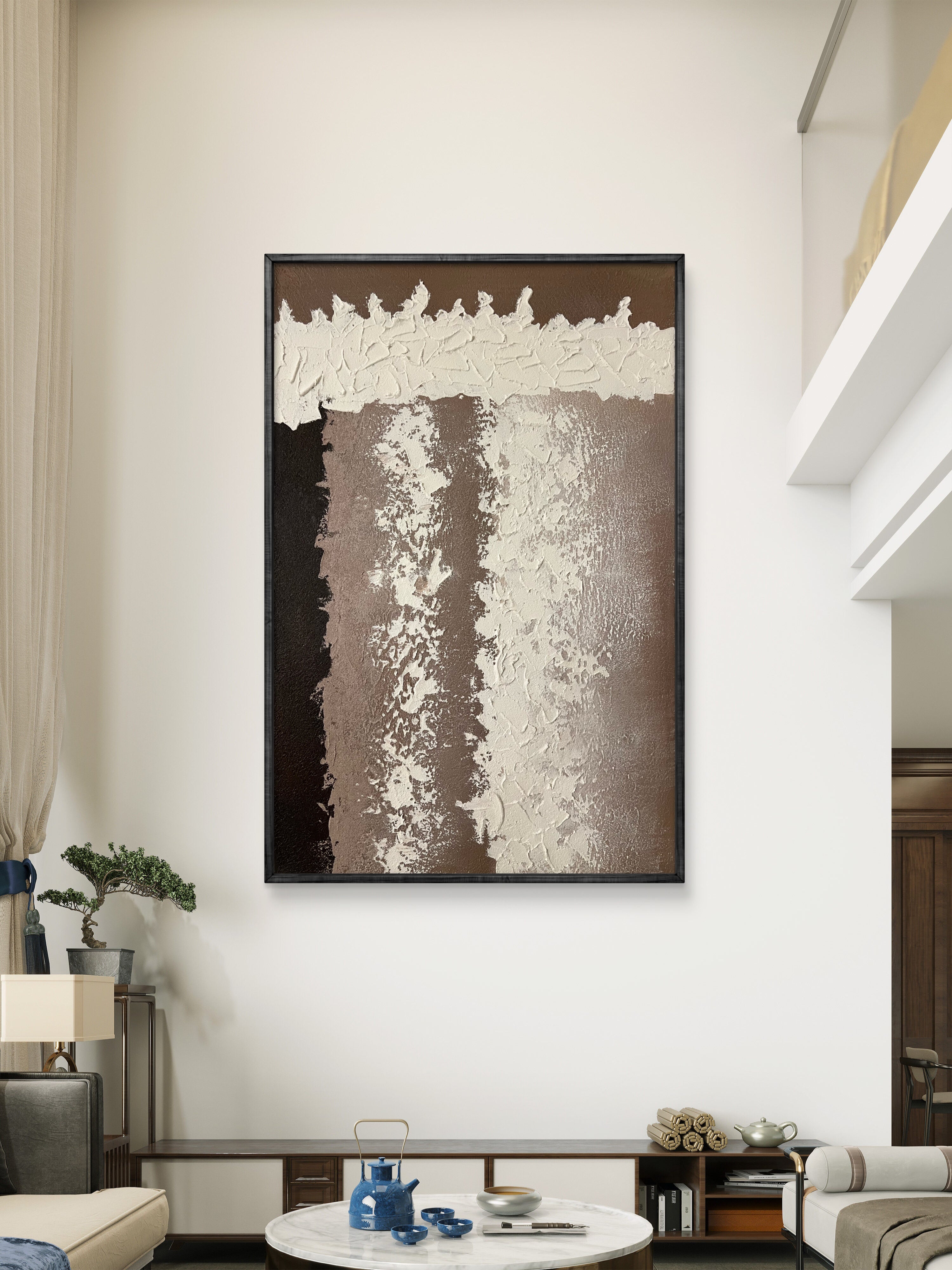 Earth Column Texture / Textured Abstract Canvas Wall Art in Neutral Beige & Brown | Modern Home Décor
