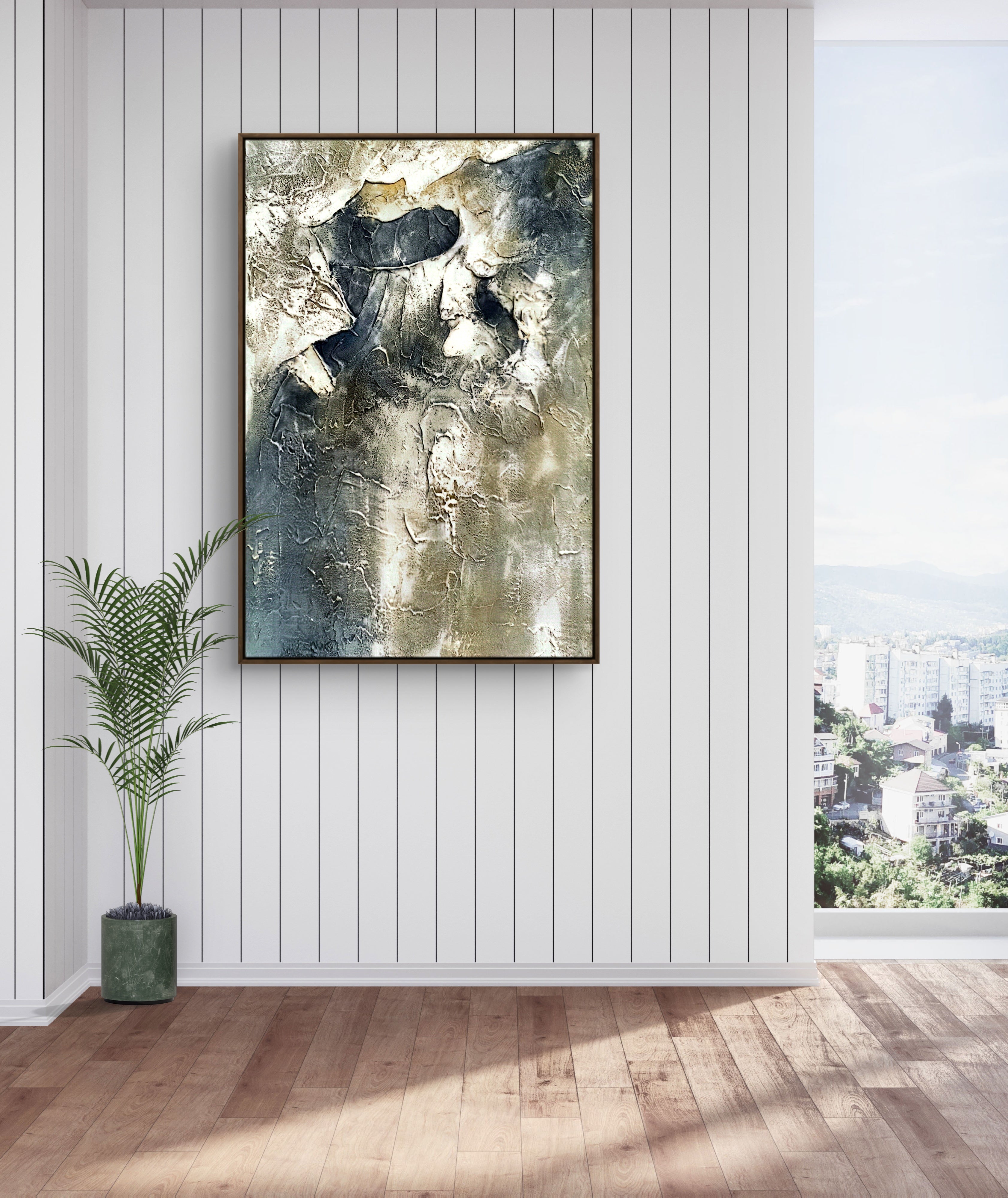 Stone Flow Texture / Textured Abstract Canvas Wall Art in Grey & Stone Tones | Modern Home Décor