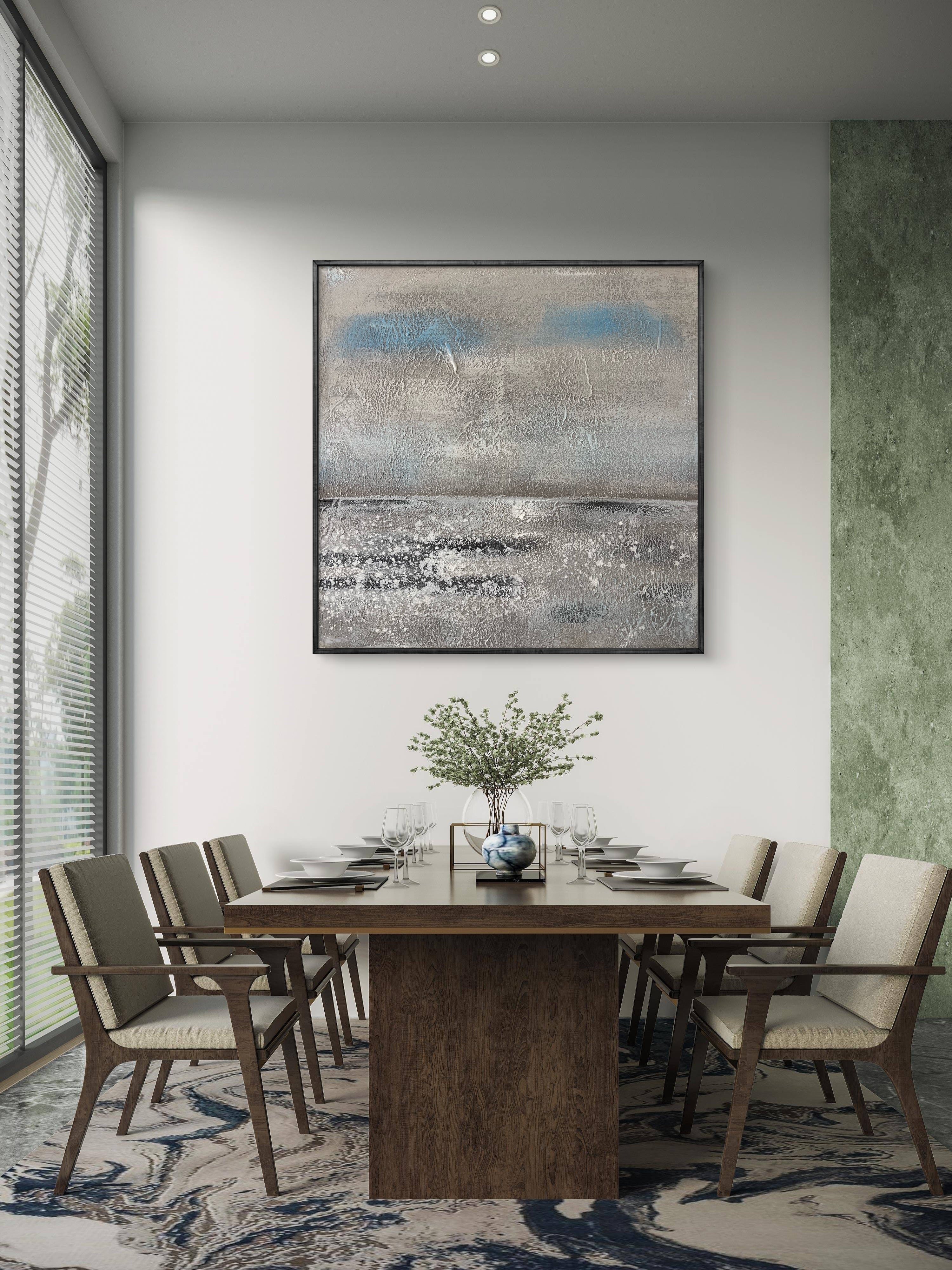 Quiet Shore Texture / Textured Abstract Canvas Wall Art in Soft Grey & Blue | Modern Home Décor