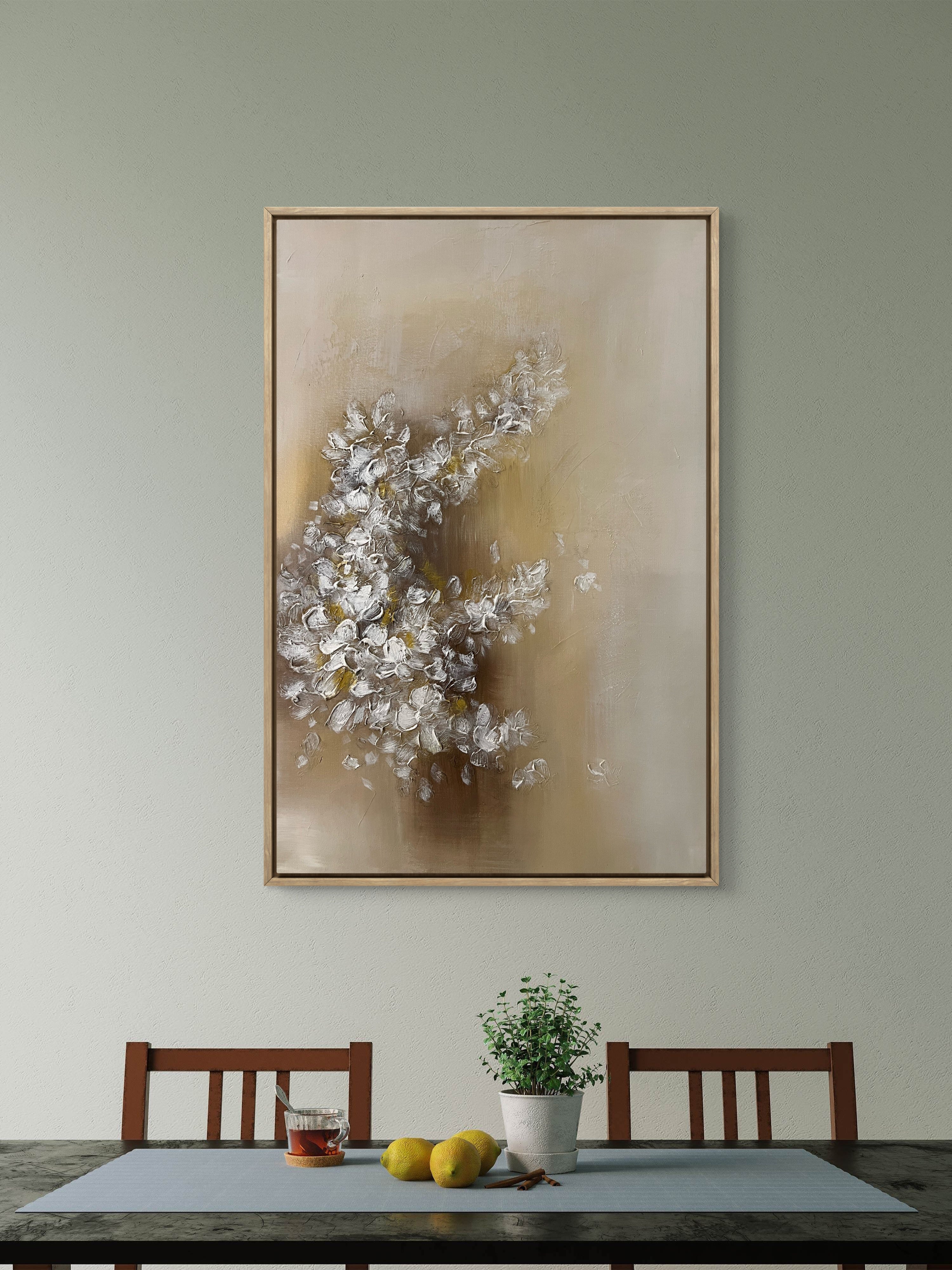 Soft Bloom Texture / Textured Floral Canvas Wall Art in Soft Beige & White | Modern Home Décor