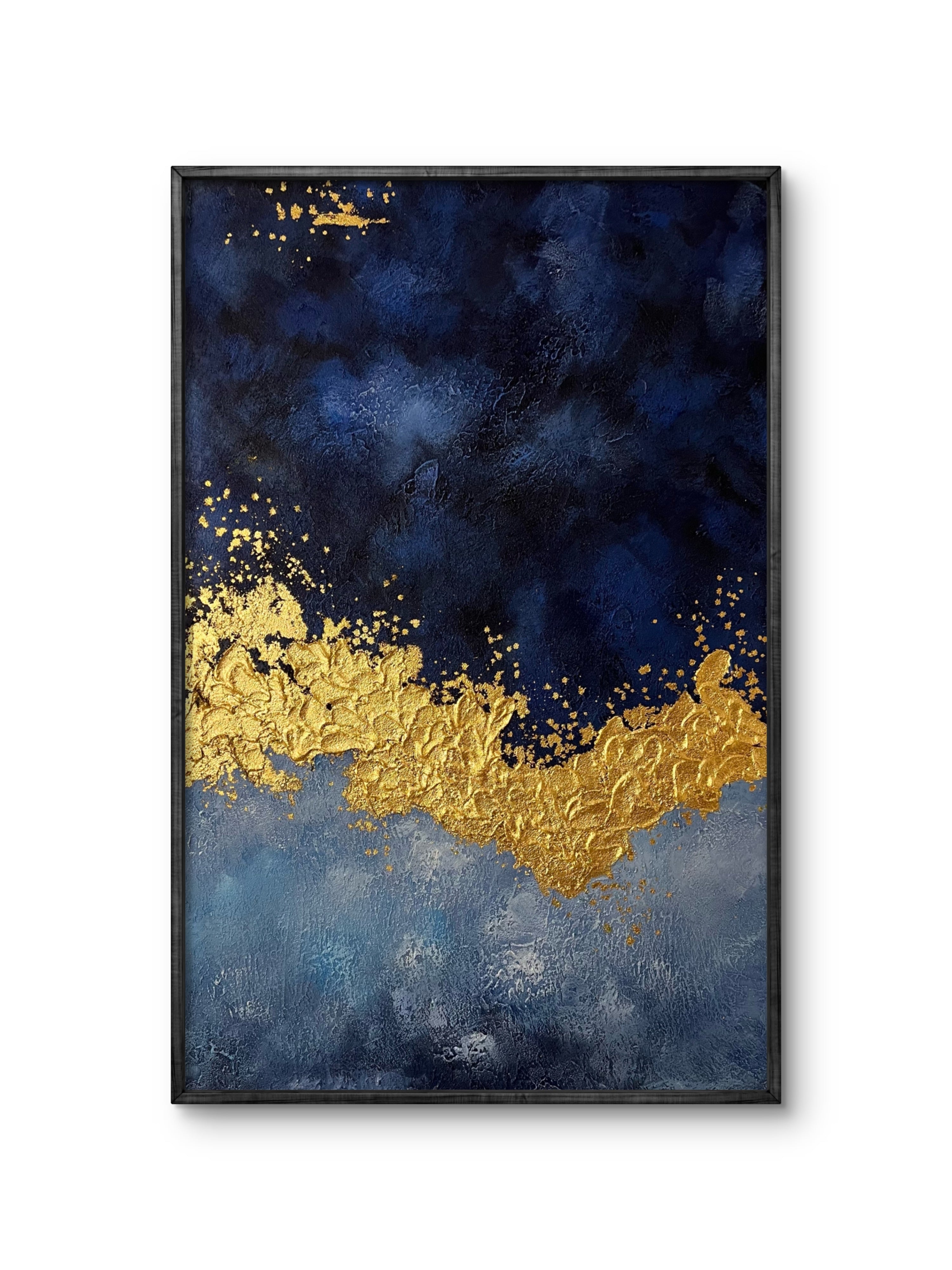 Midnight Gold Texture / Textured Abstract Canvas Wall Art in Navy Blue & Gold | Modern Home Décor