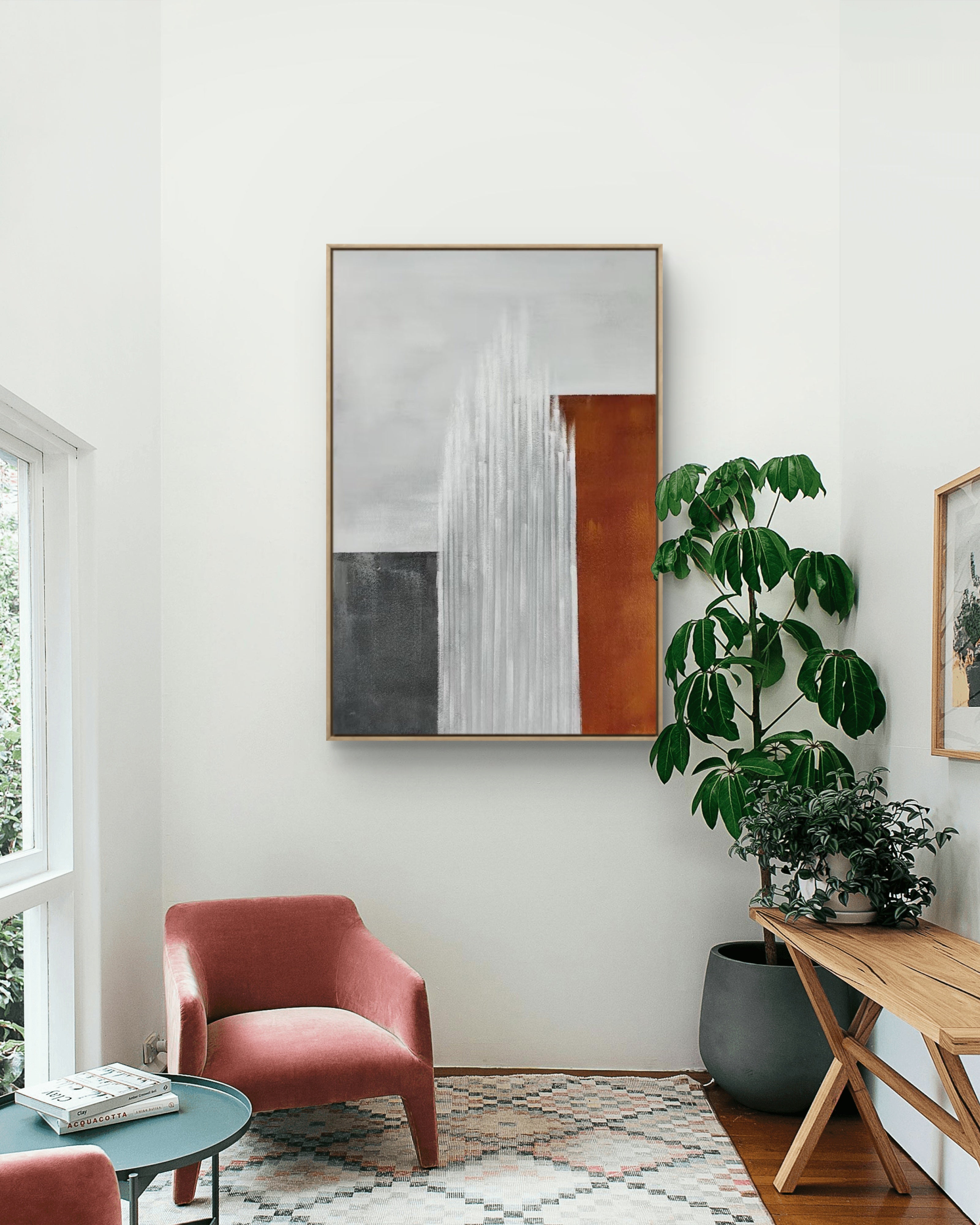 Vertical Ember Texture / Textured Abstract Canvas Wall Art in Rust, White & Grey | Modern Home Décor