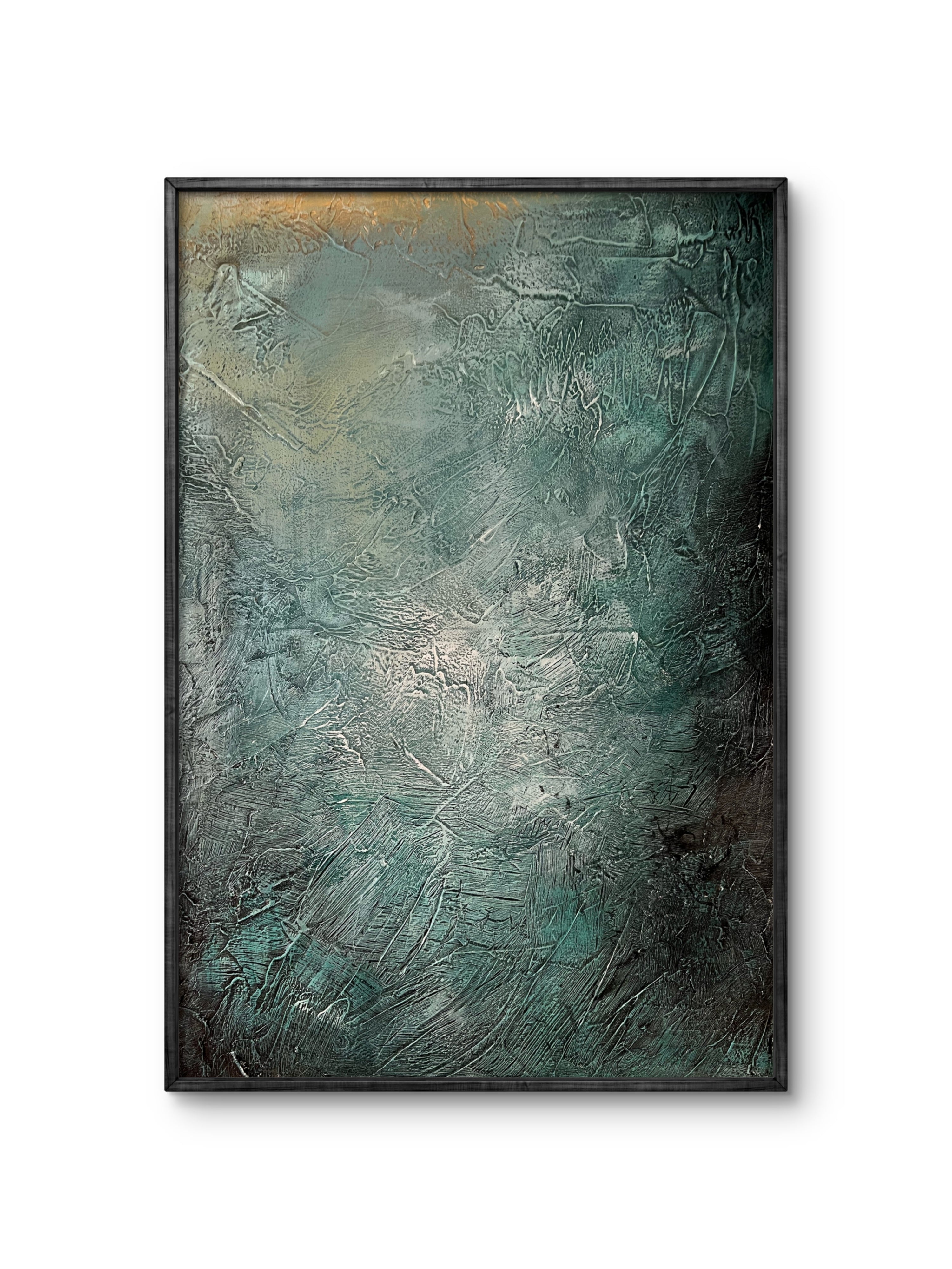 Held in Stillness / Abstract Blue-Green Textured Oil Painting – Hand-Painted 3D Canvas Wall Art