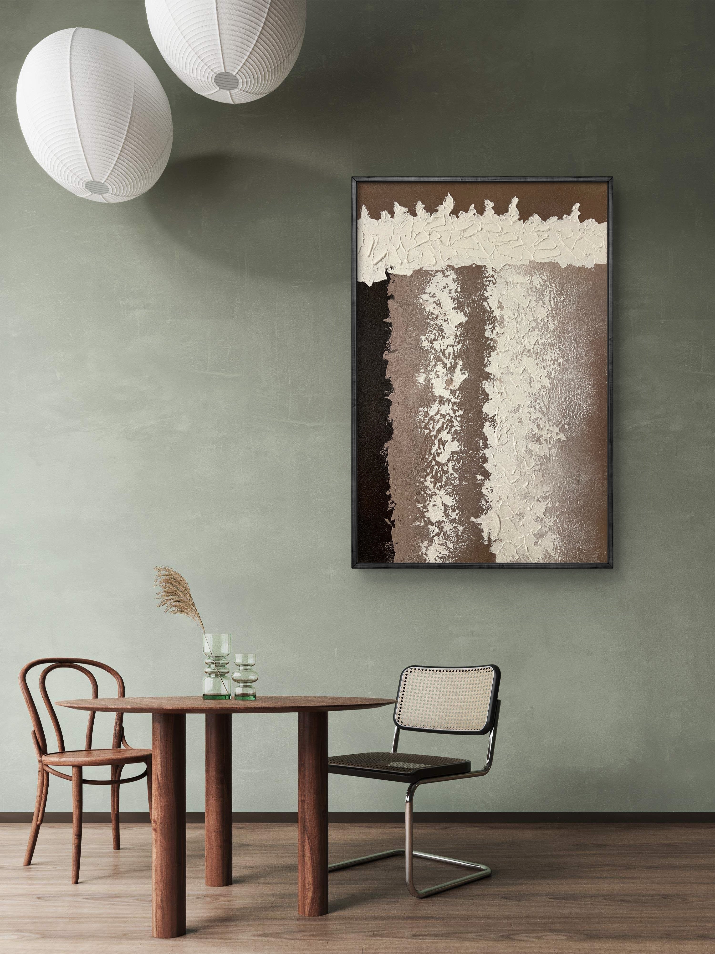Earth Column Texture / Textured Abstract Canvas Wall Art in Neutral Beige & Brown | Modern Home Décor