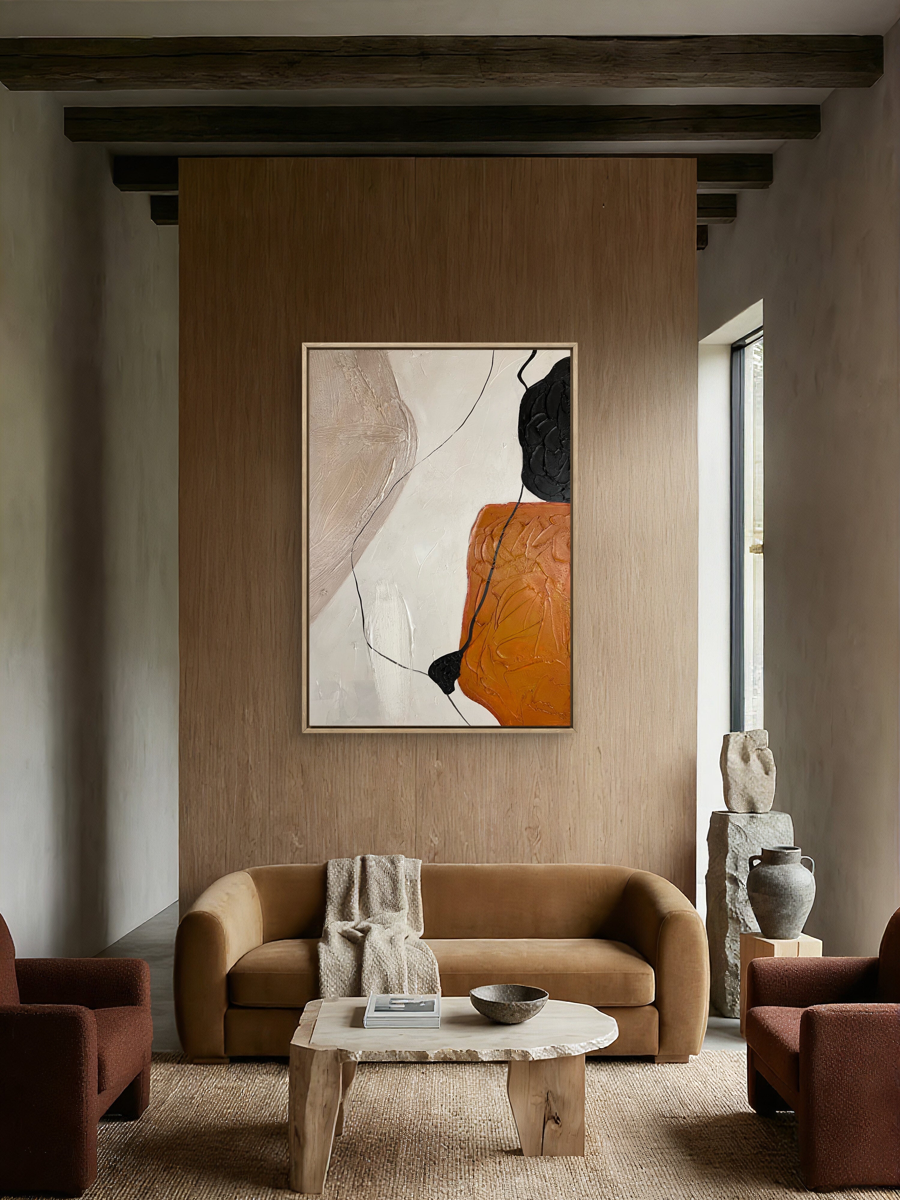 Terracotta Balance Texture / Textured Abstract Canvas Wall Art in Terracotta, Black & Neutral | Modern Home Décor