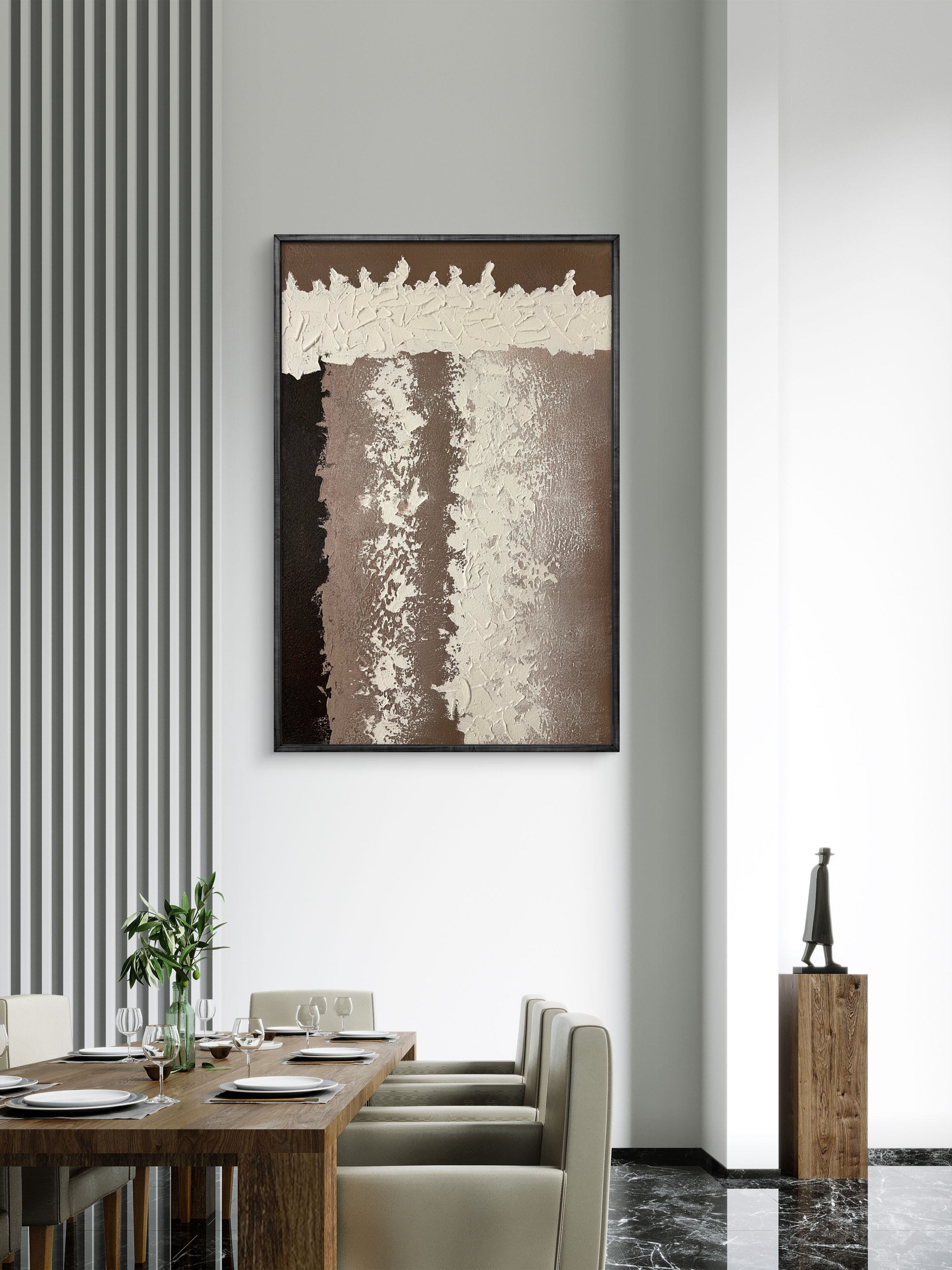 Earth Column Texture / Textured Abstract Canvas Wall Art in Neutral Beige & Brown | Modern Home Décor