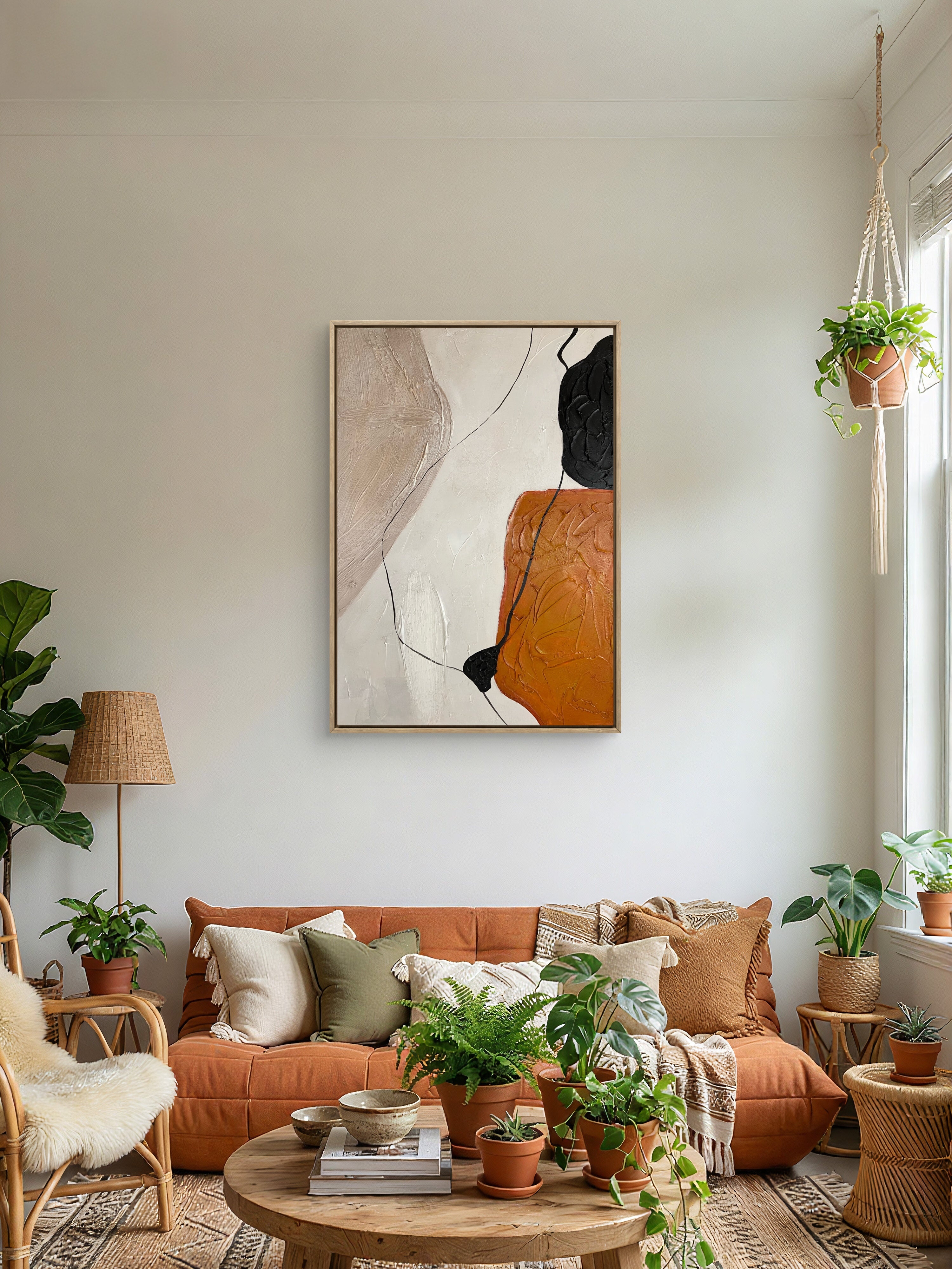 Terracotta Balance Texture / Textured Abstract Canvas Wall Art in Terracotta, Black & Neutral | Modern Home Décor