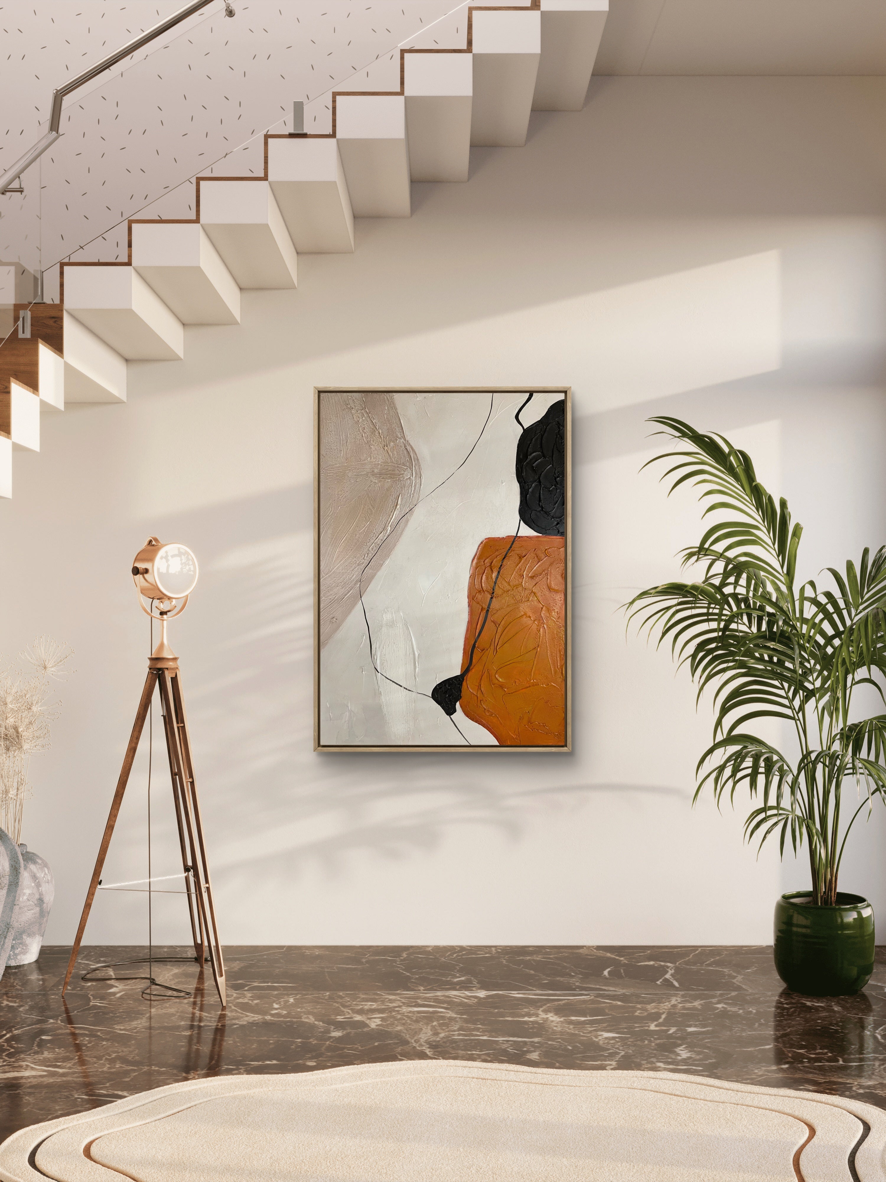 Terracotta Balance Texture / Textured Abstract Canvas Wall Art in Terracotta, Black & Neutral | Modern Home Décor