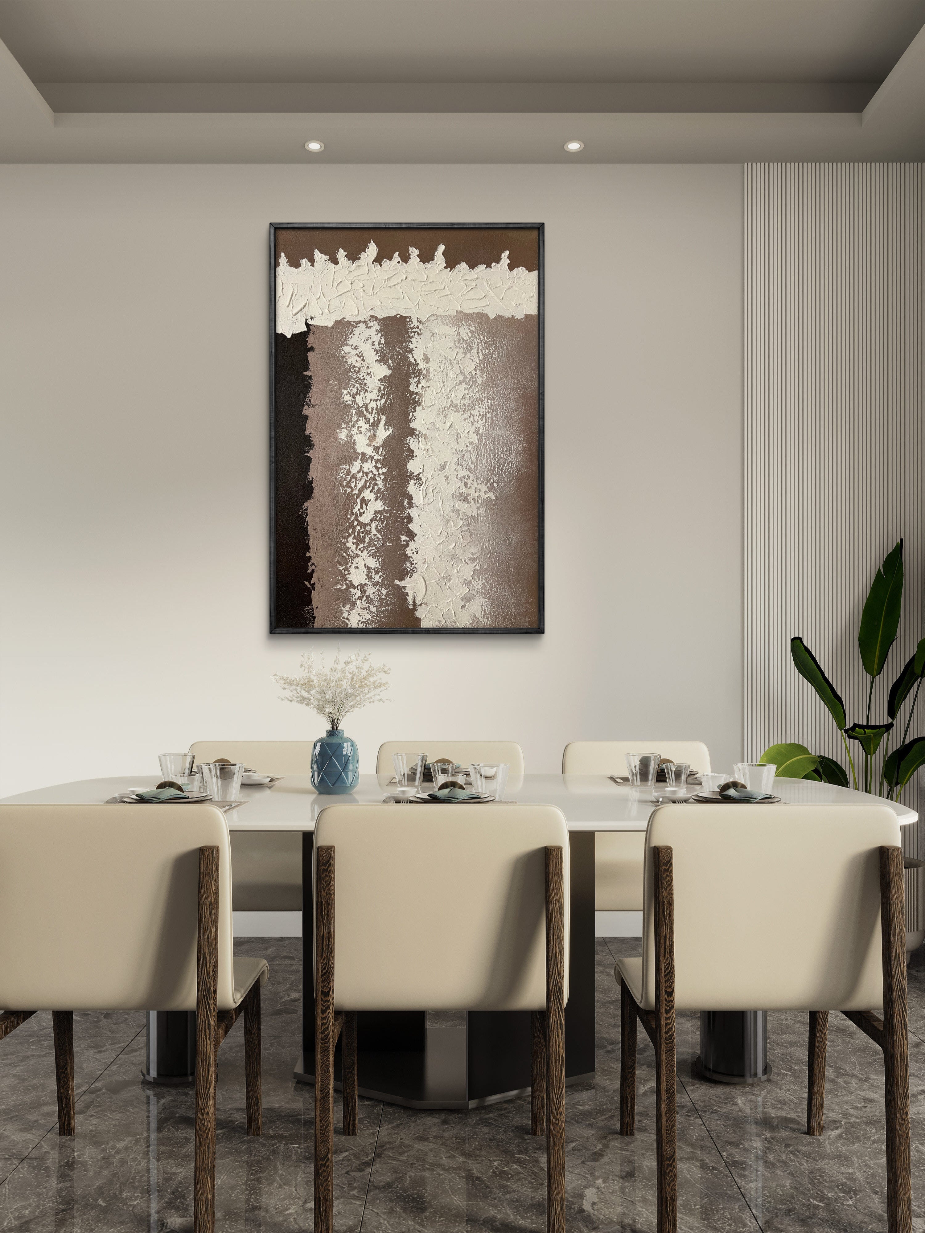 Earth Column Texture / Textured Abstract Canvas Wall Art in Neutral Beige & Brown | Modern Home Décor