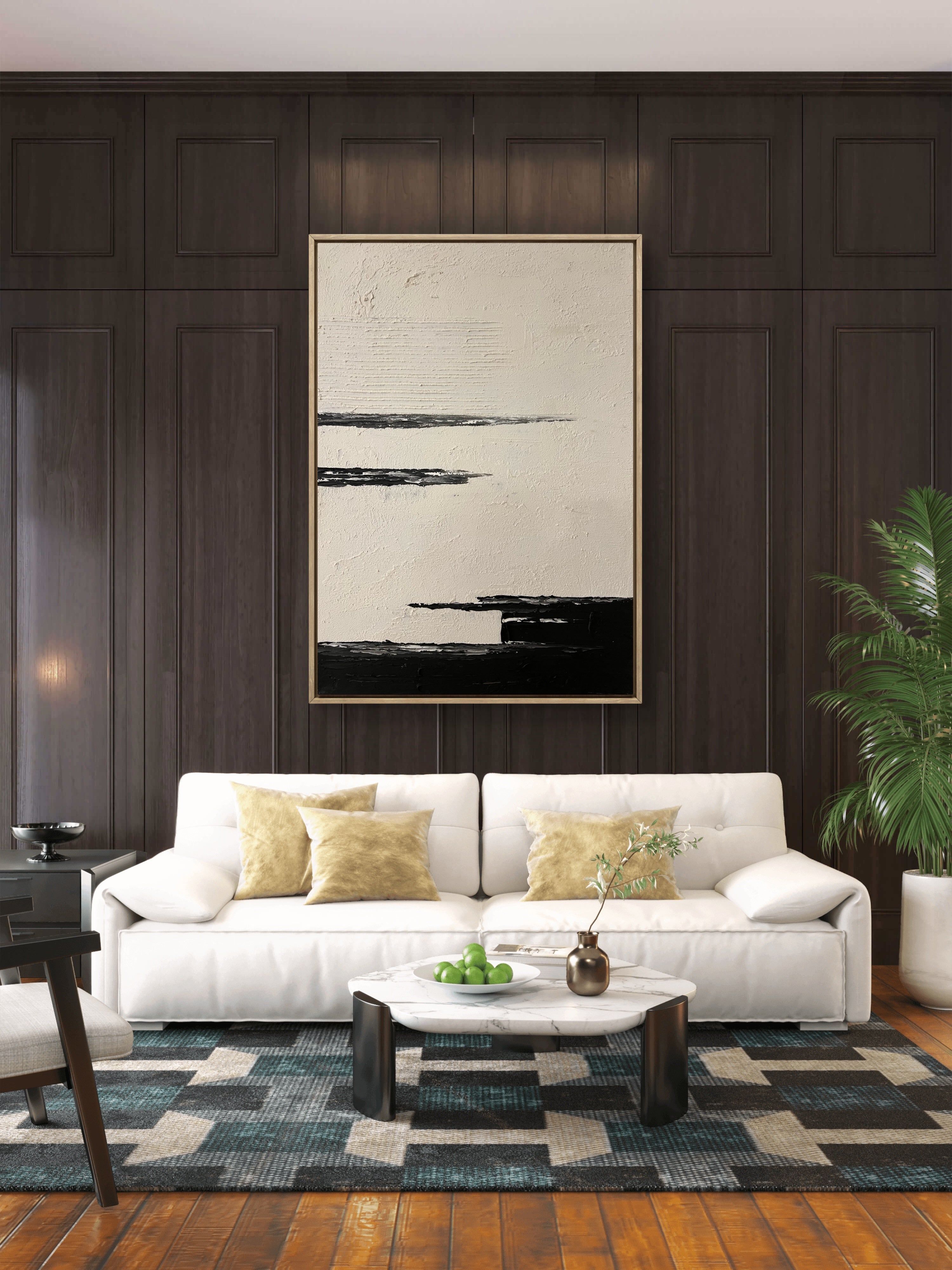 Quiet Horizon Texture / Minimalist Textured Abstract Canvas Wall Art in Black & Ivory | Modern Home Décor