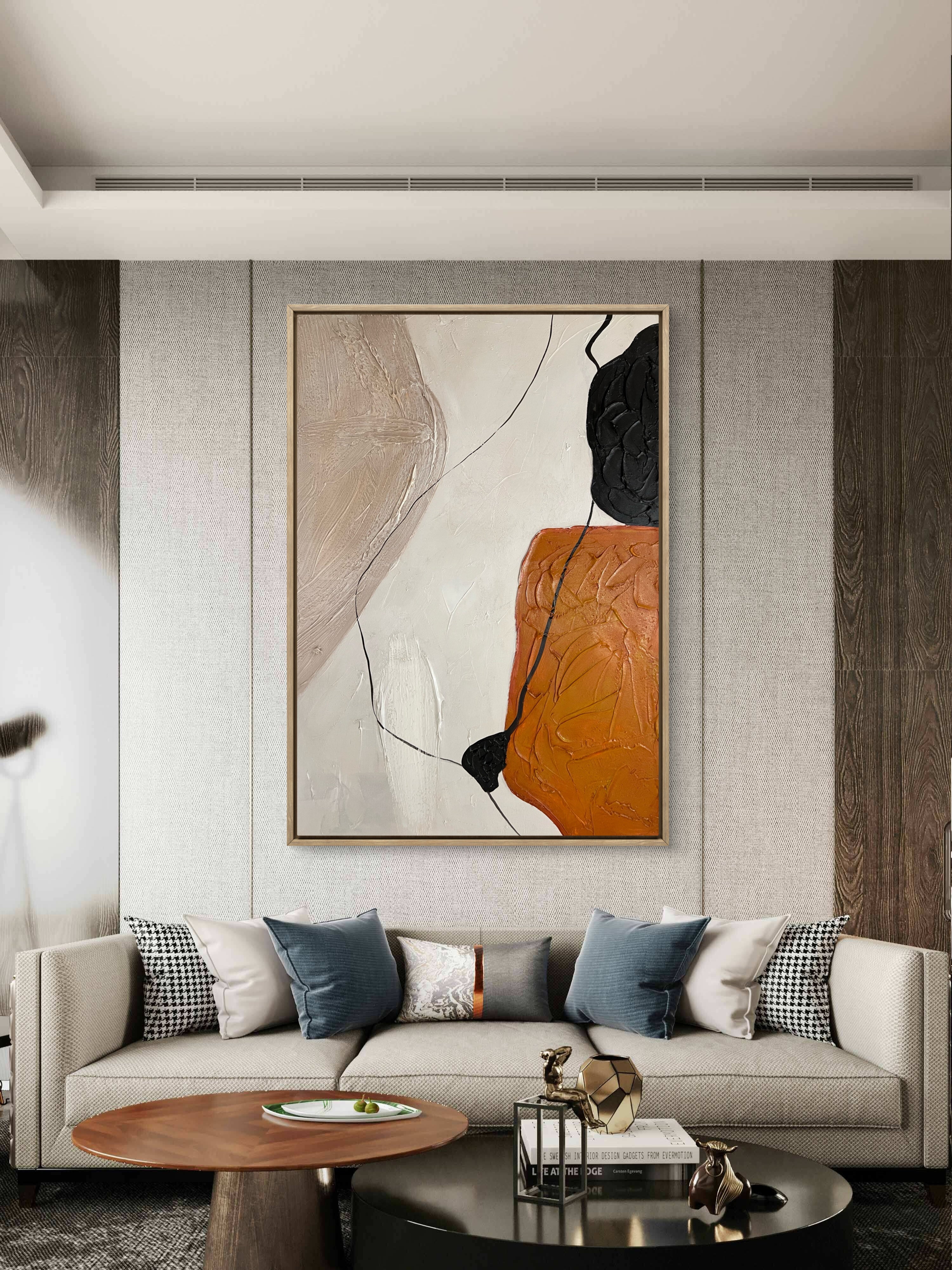 Terracotta Balance Texture / Textured Abstract Canvas Wall Art in Terracotta, Black & Neutral | Modern Home Décor