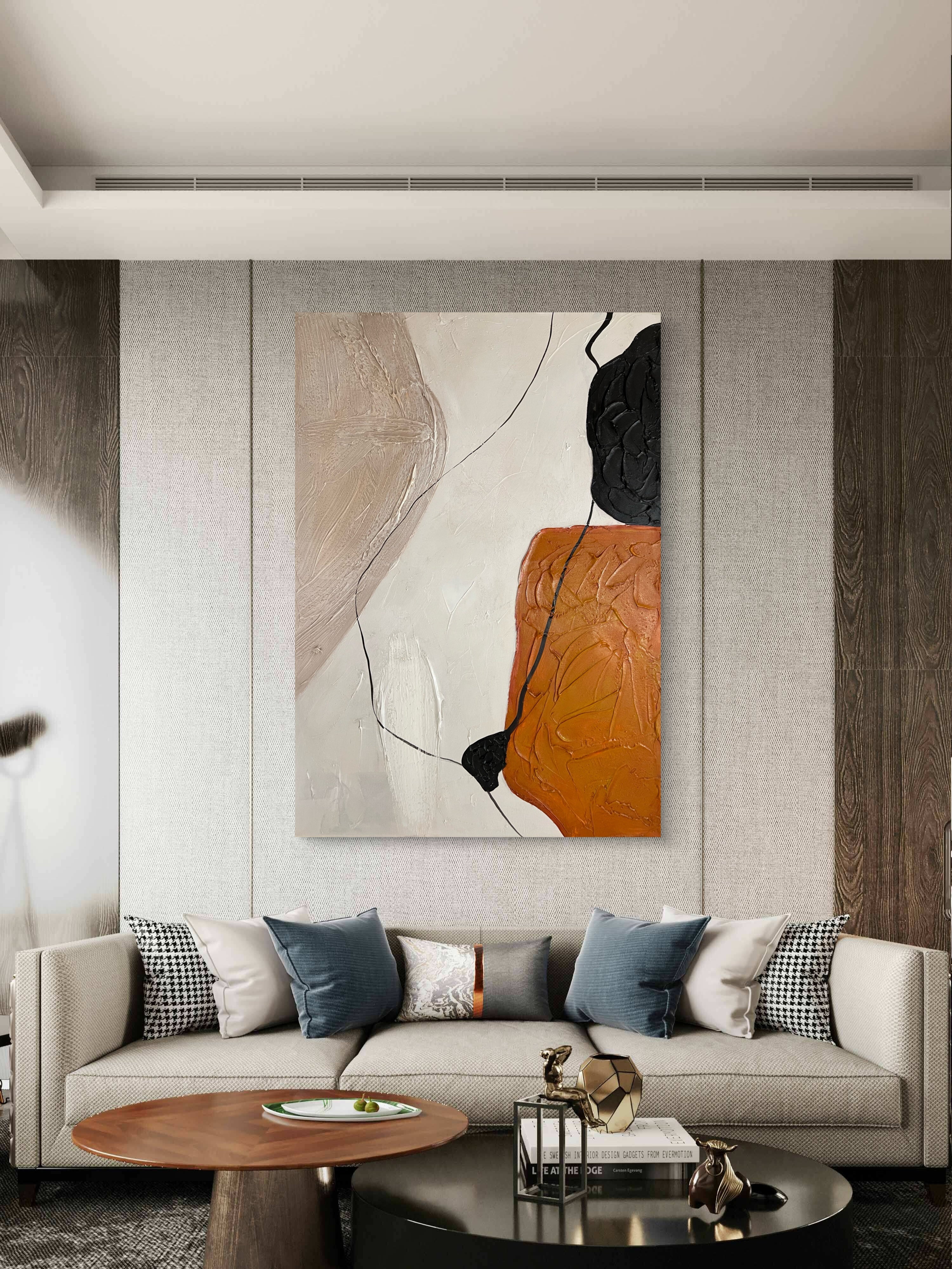 Terracotta Balance Texture / Textured Abstract Canvas Wall Art in Terracotta, Black & Neutral | Modern Home Décor