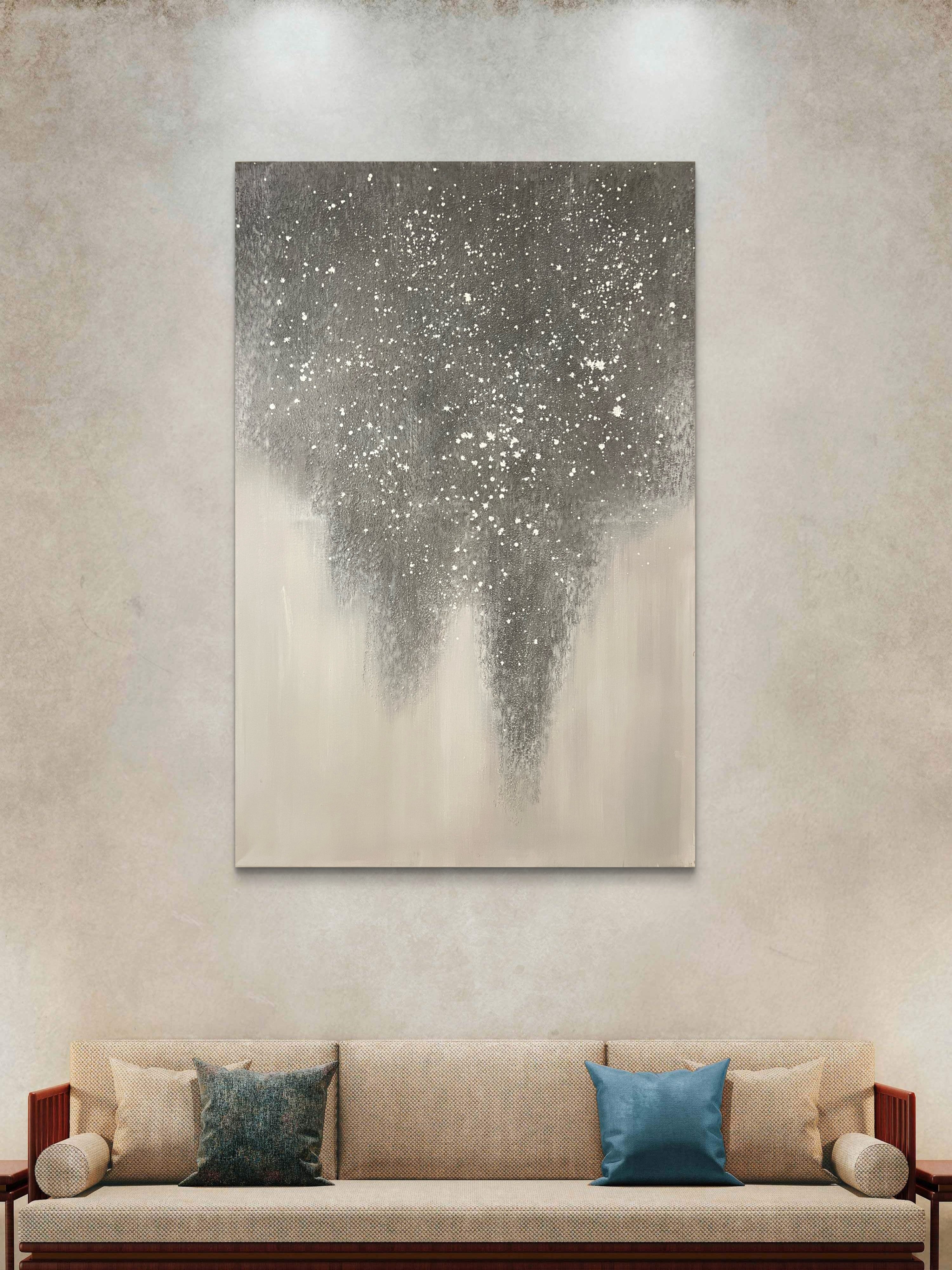 Falling Mist Texture / Textured Abstract Canvas Wall Art in Grey & Ivory | Modern Home Décor