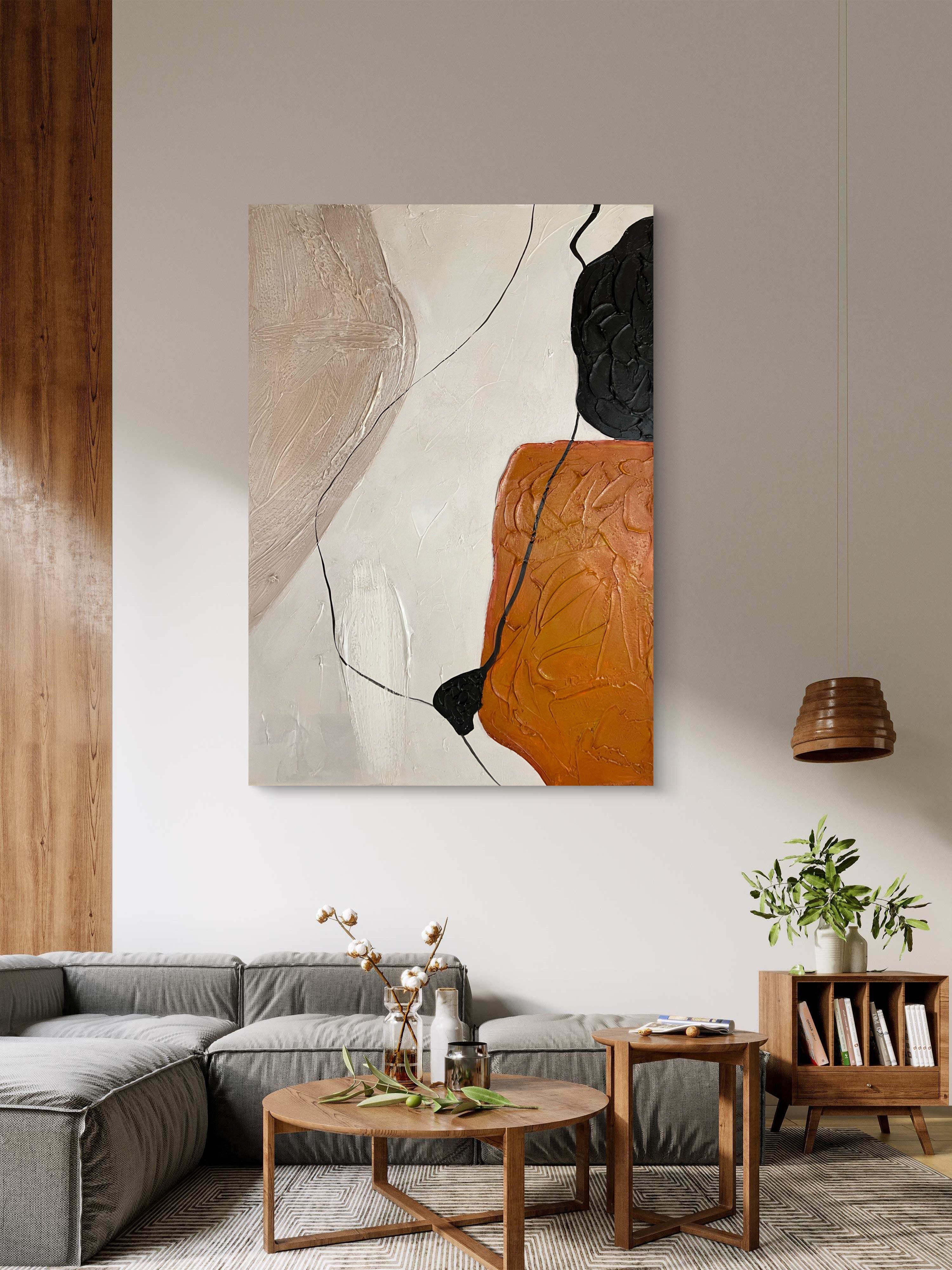 Terracotta Balance Texture / Textured Abstract Canvas Wall Art in Terracotta, Black & Neutral | Modern Home Décor