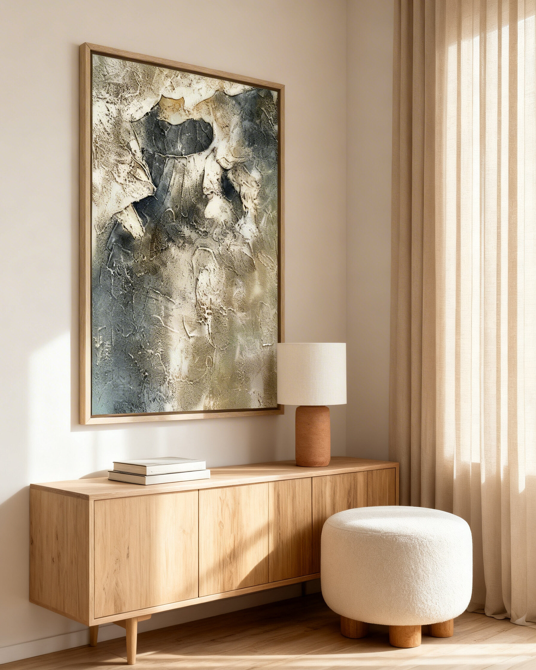 Stone Flow Texture / Textured Abstract Canvas Wall Art in Grey & Stone Tones | Modern Home Décor