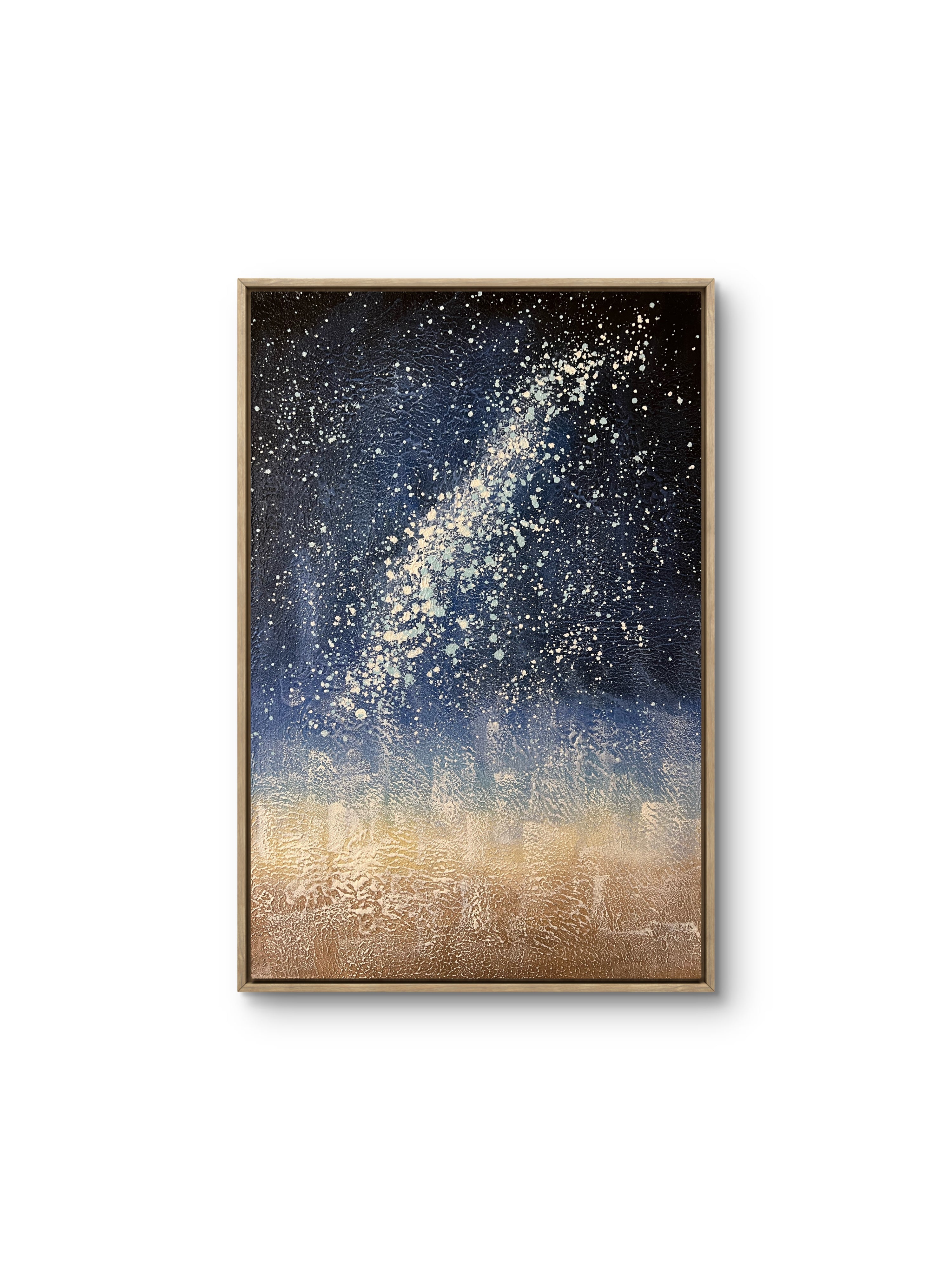 Starlit Horizon Texture / Textured Abstract Canvas Wall Art in Deep Blue & Gold | Modern Home Décor