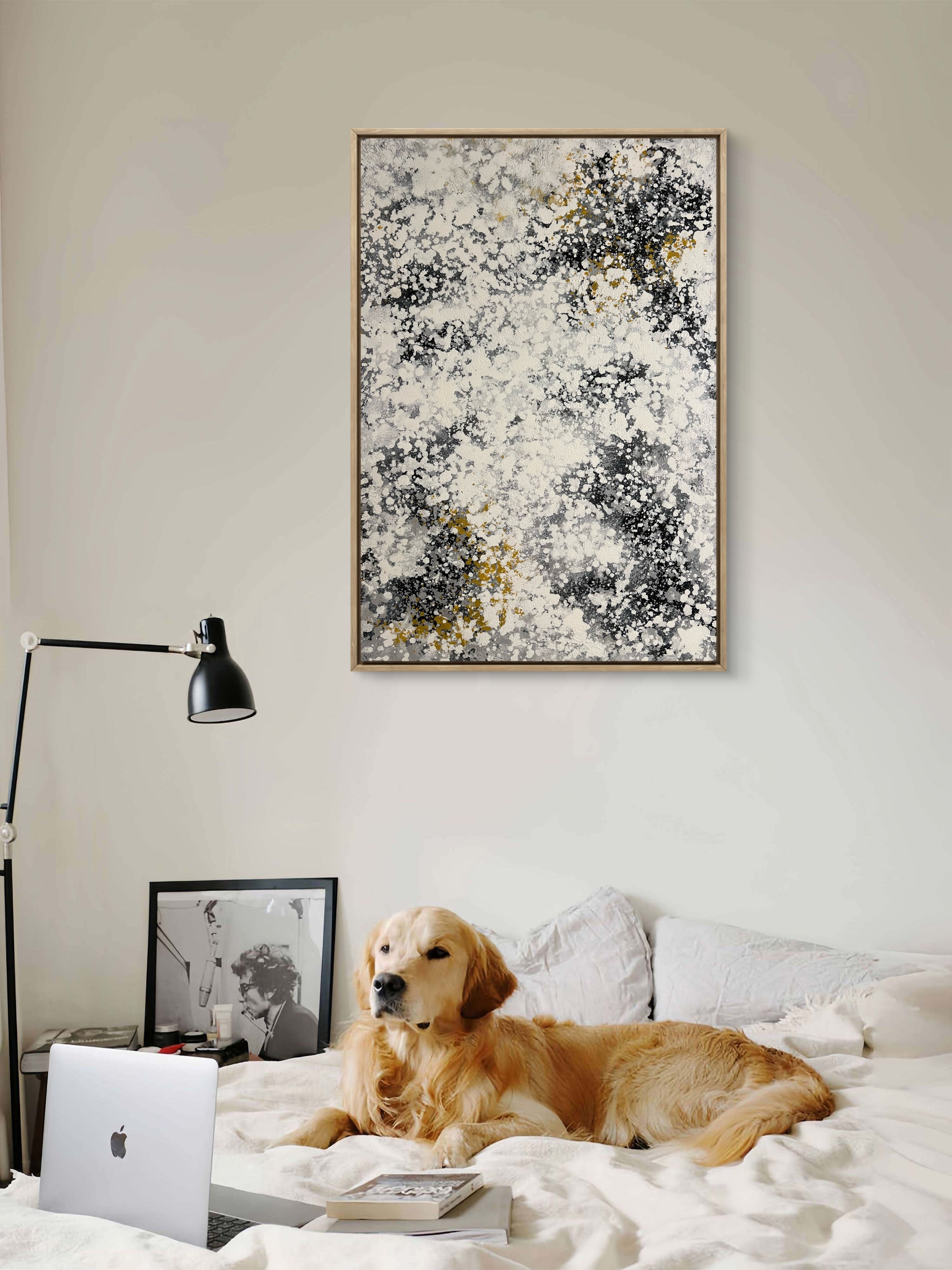 Ivory Mist Texture / Textured Abstract Canvas Wall Art in Ivory, Black & Gold | Modern Home Décor