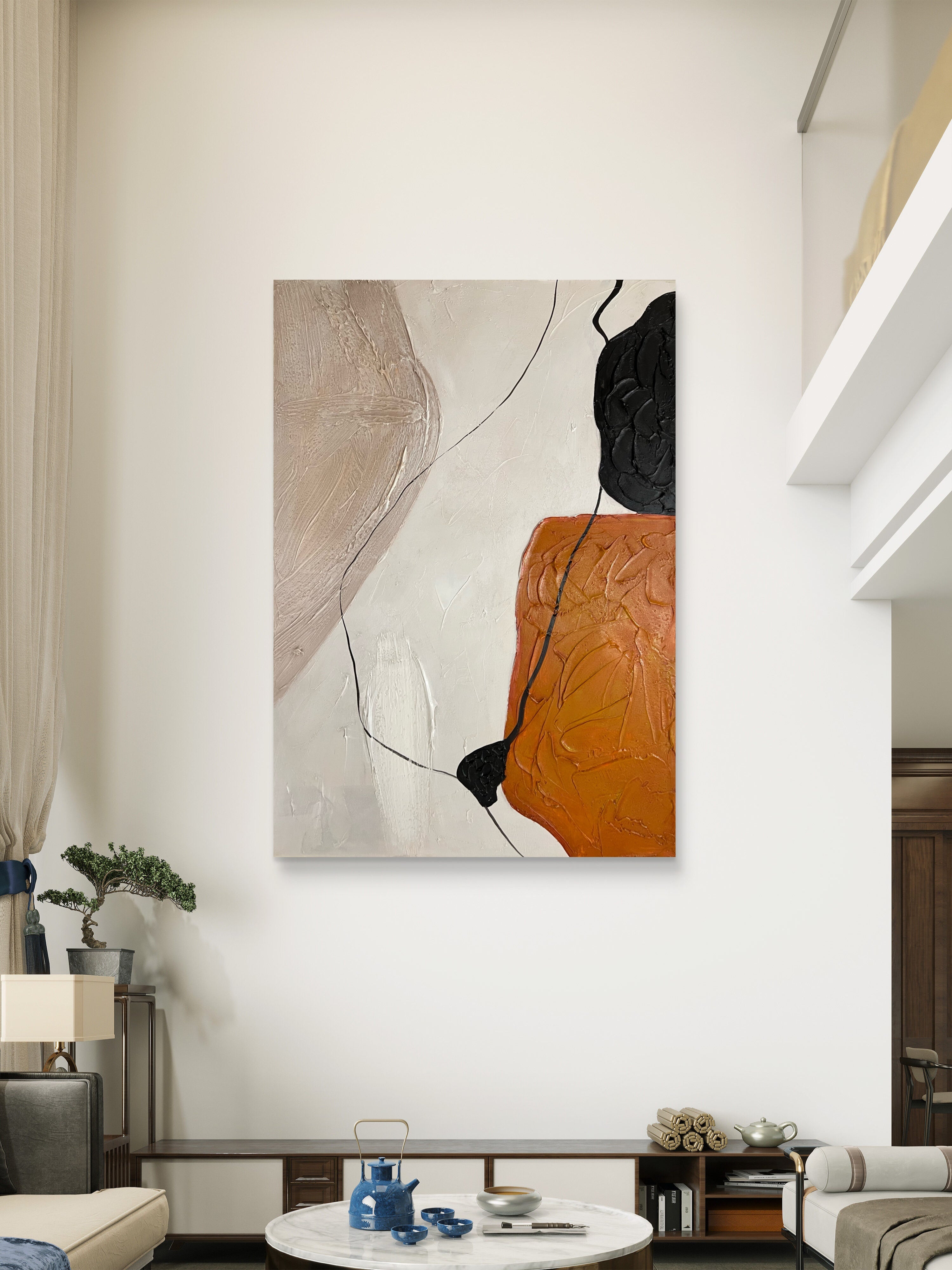 Terracotta Balance Texture / Textured Abstract Canvas Wall Art in Terracotta, Black & Neutral | Modern Home Décor