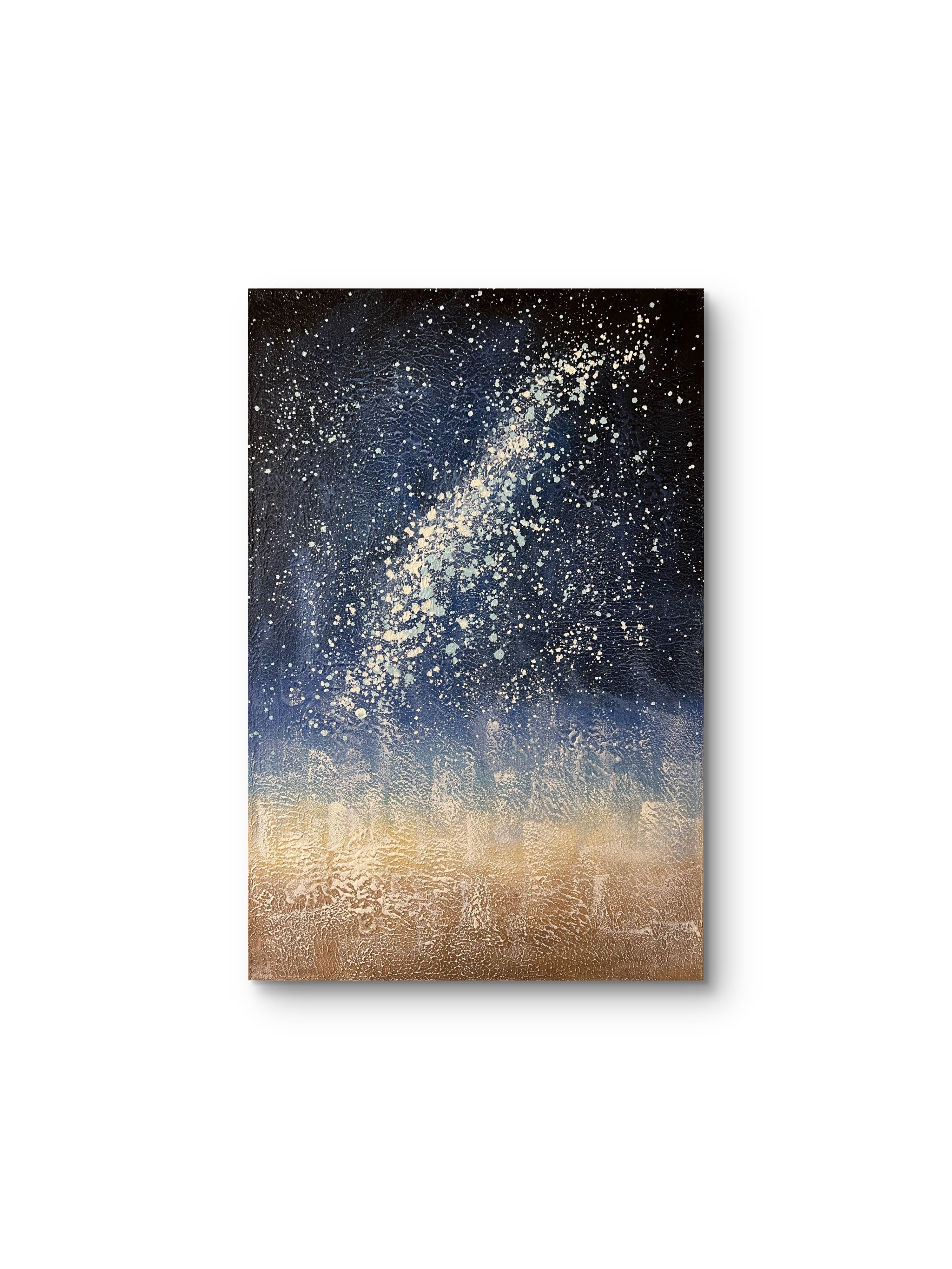 Starlit Horizon Texture / Textured Abstract Canvas Wall Art in Deep Blue & Gold | Modern Home Décor