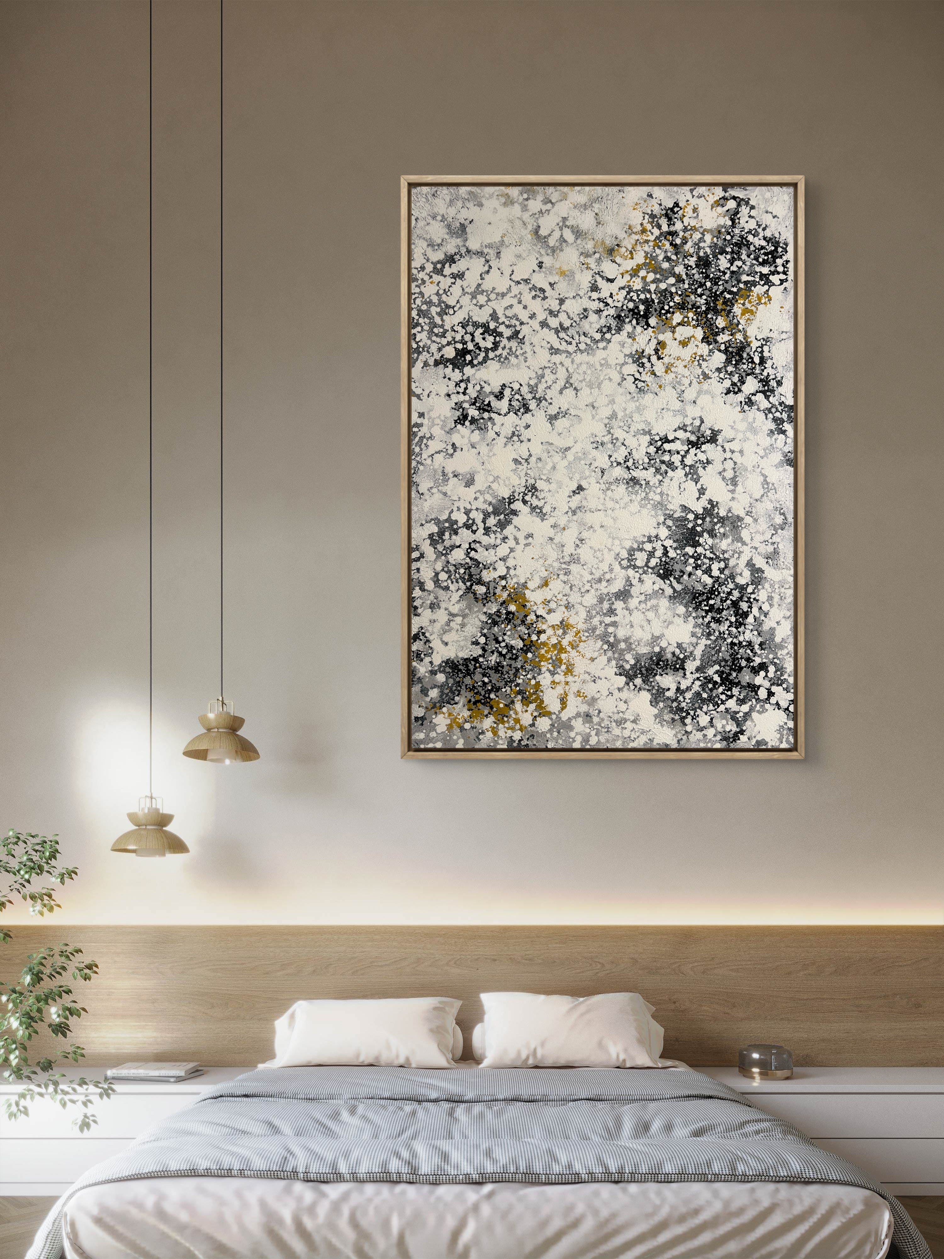 Ivory Mist Texture / Textured Abstract Canvas Wall Art in Ivory, Black & Gold | Modern Home Décor