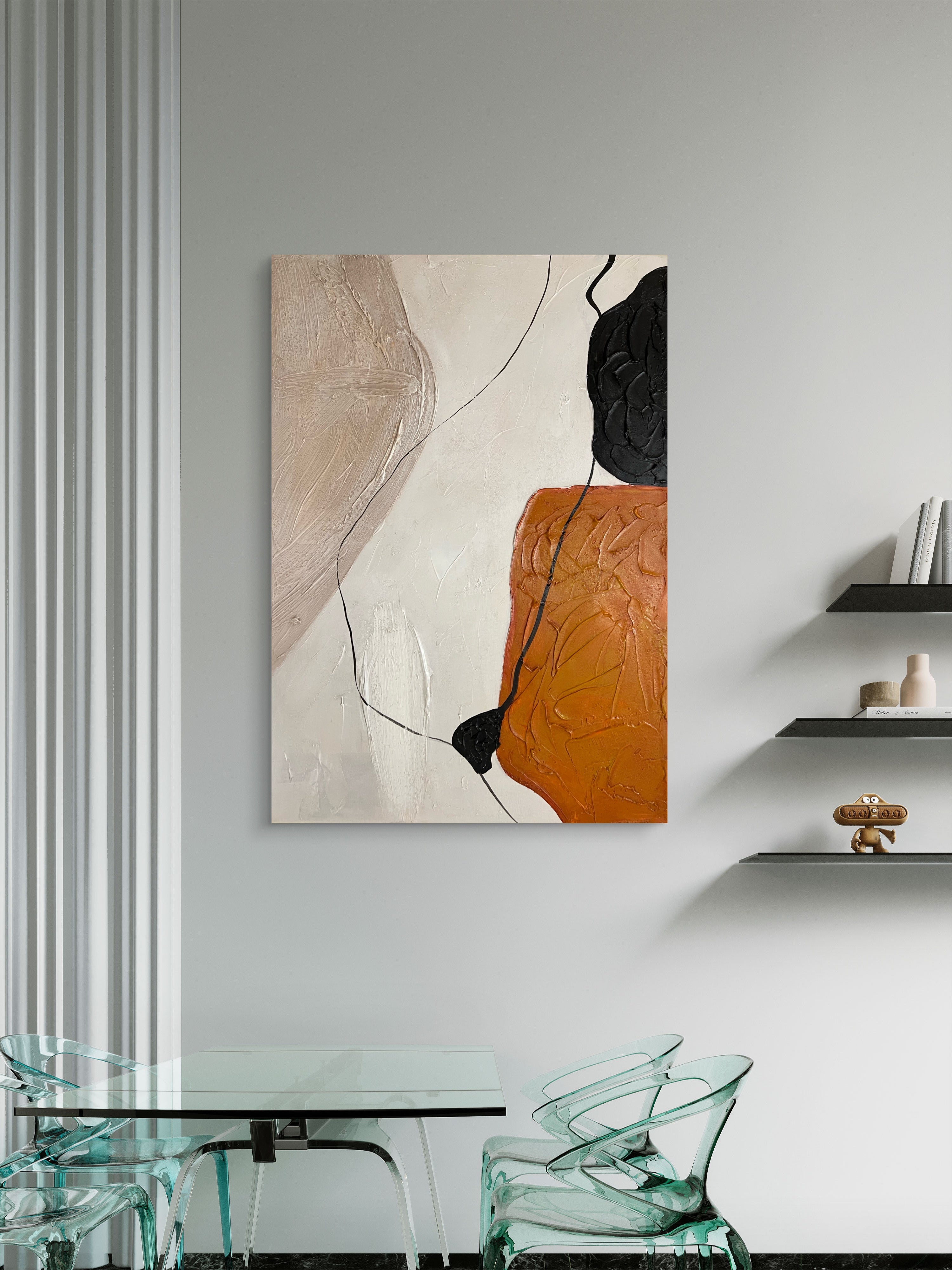 Terracotta Balance Texture / Textured Abstract Canvas Wall Art in Terracotta, Black & Neutral | Modern Home Décor