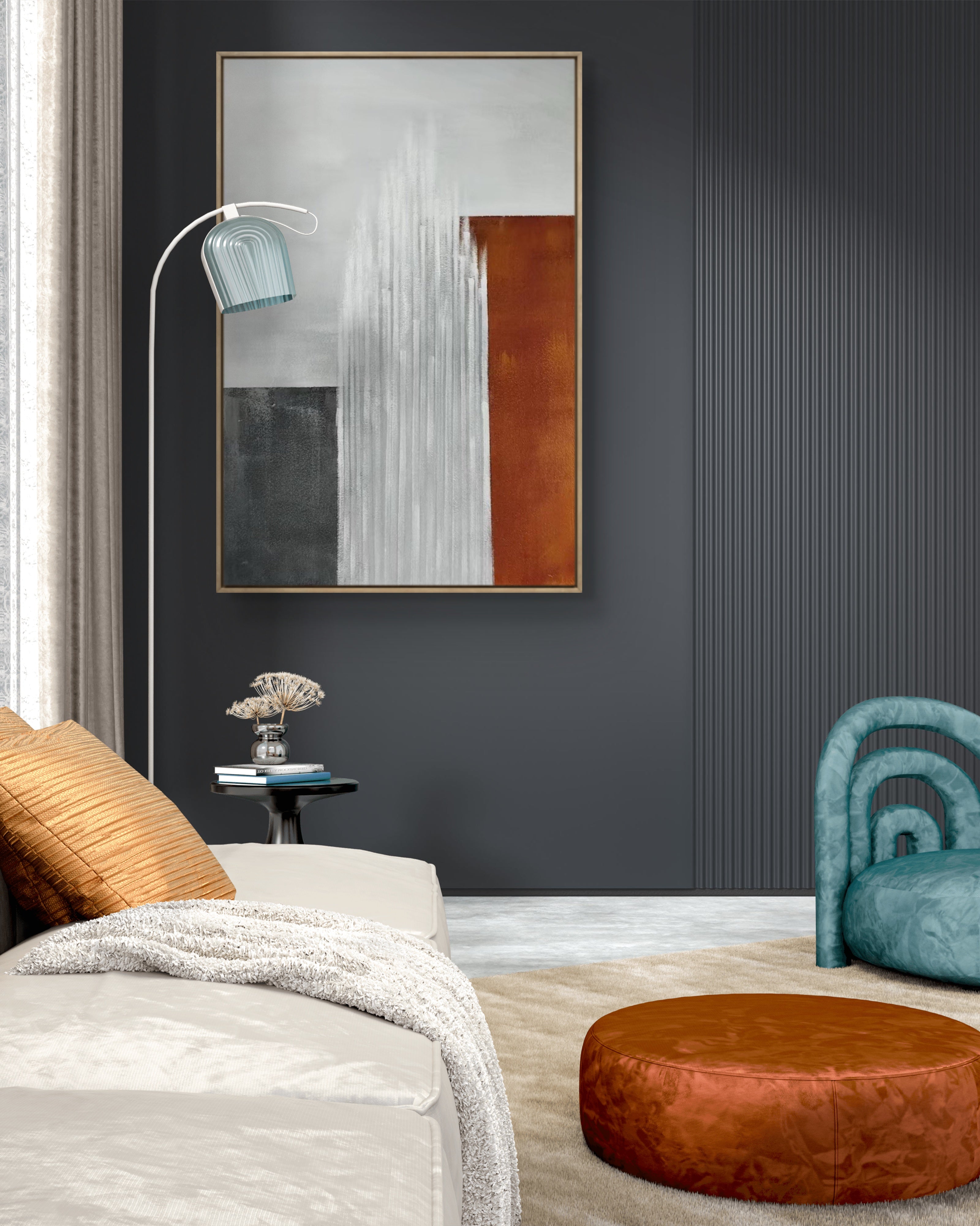 Vertical Ember Texture / Textured Abstract Canvas Wall Art in Rust, White & Grey | Modern Home Décor