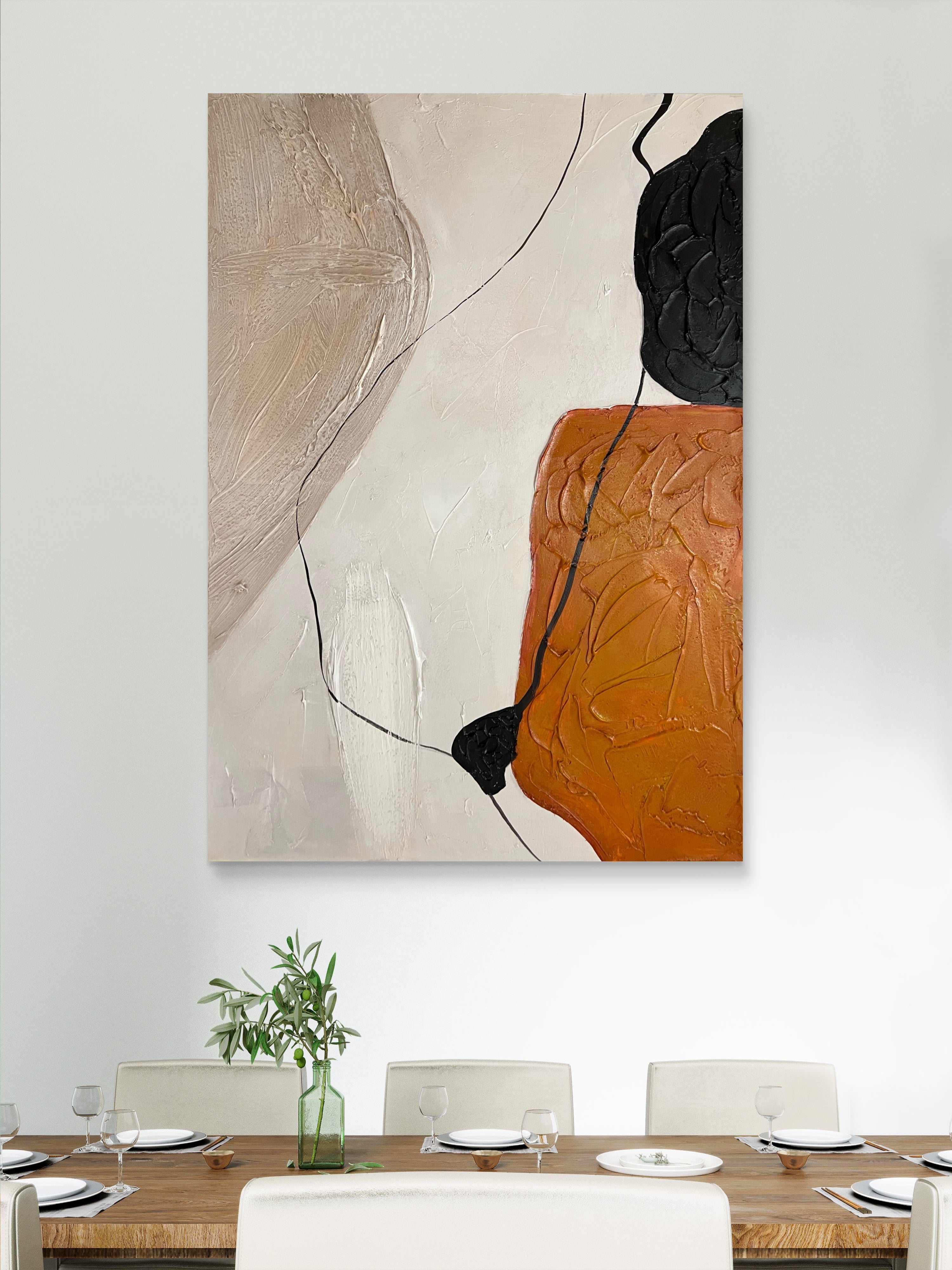 Terracotta Balance Texture / Textured Abstract Canvas Wall Art in Terracotta, Black & Neutral | Modern Home Décor