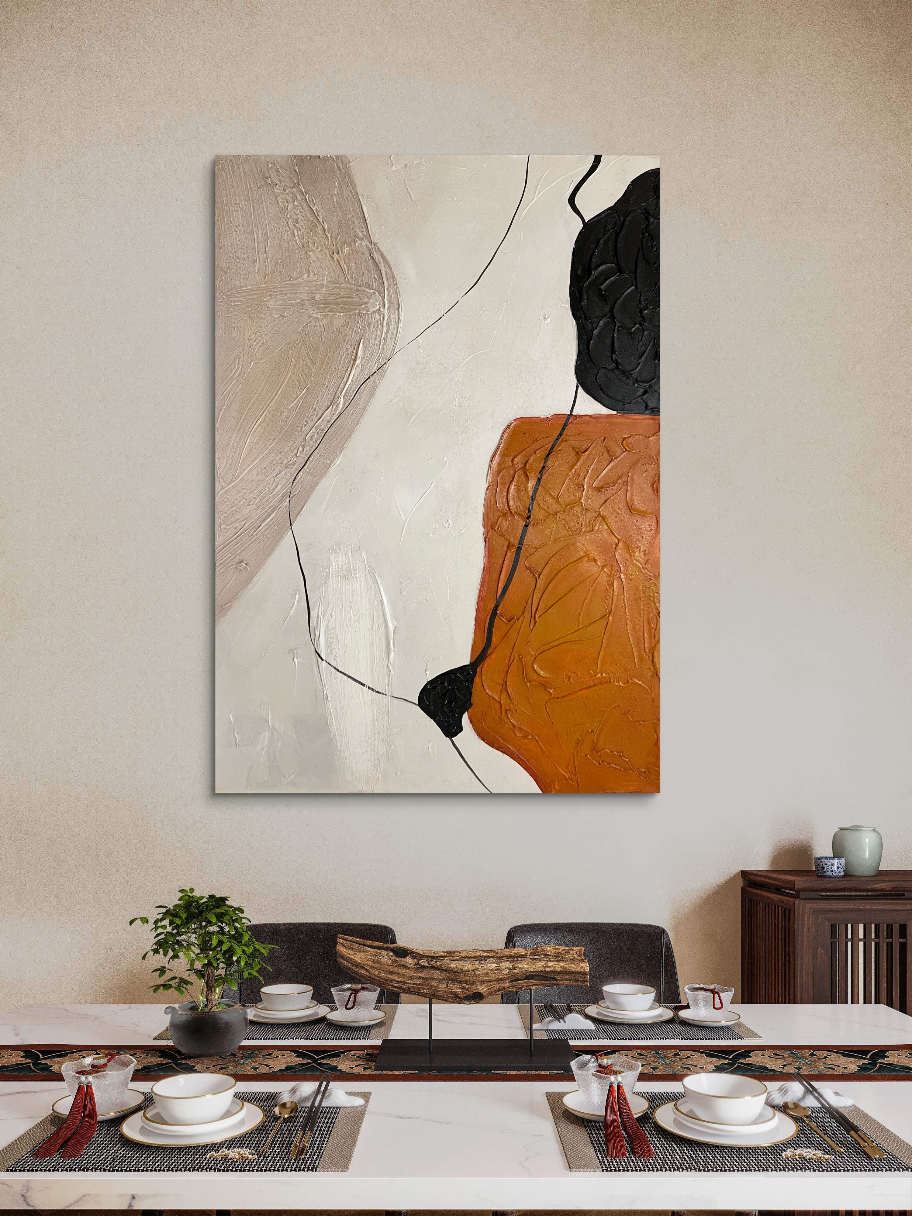 Terracotta Balance Texture / Textured Abstract Canvas Wall Art in Terracotta, Black & Neutral | Modern Home Décor