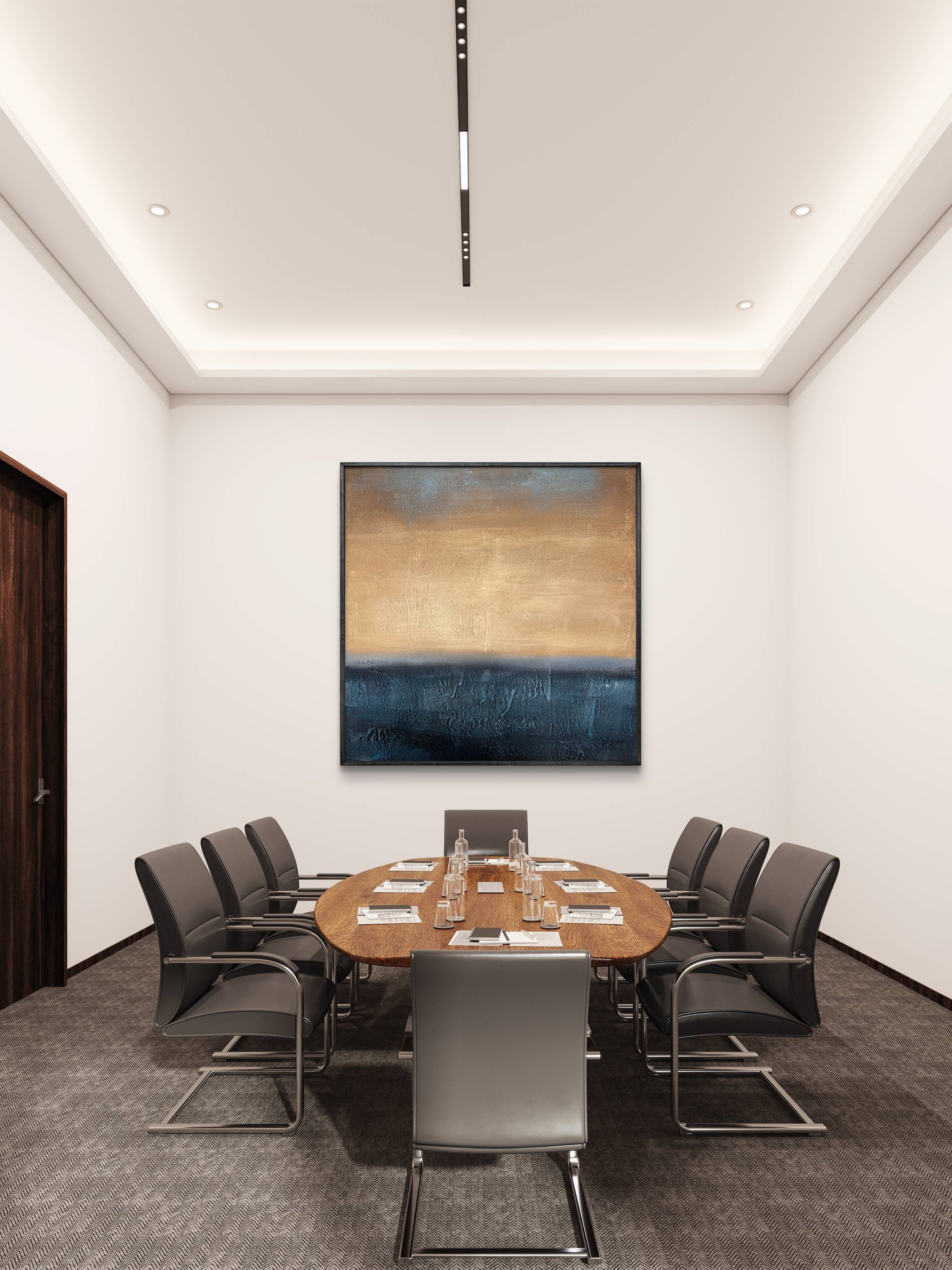 Golden Horizon Texture / Textured Abstract Canvas Wall Art in Gold & Deep Blue | Modern Home Décor