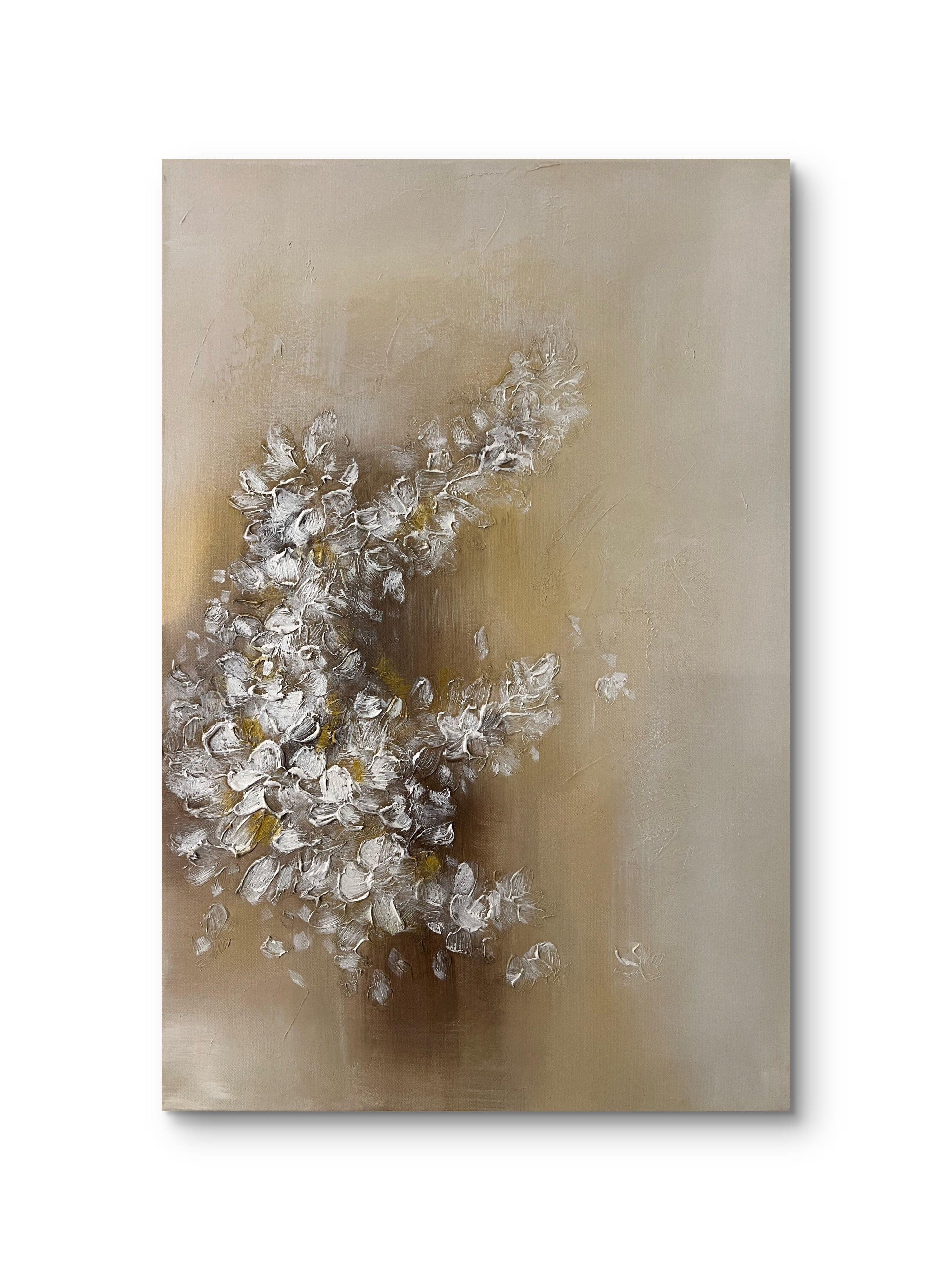 Soft Bloom Texture / Textured Floral Canvas Wall Art in Soft Beige & White | Modern Home Décor