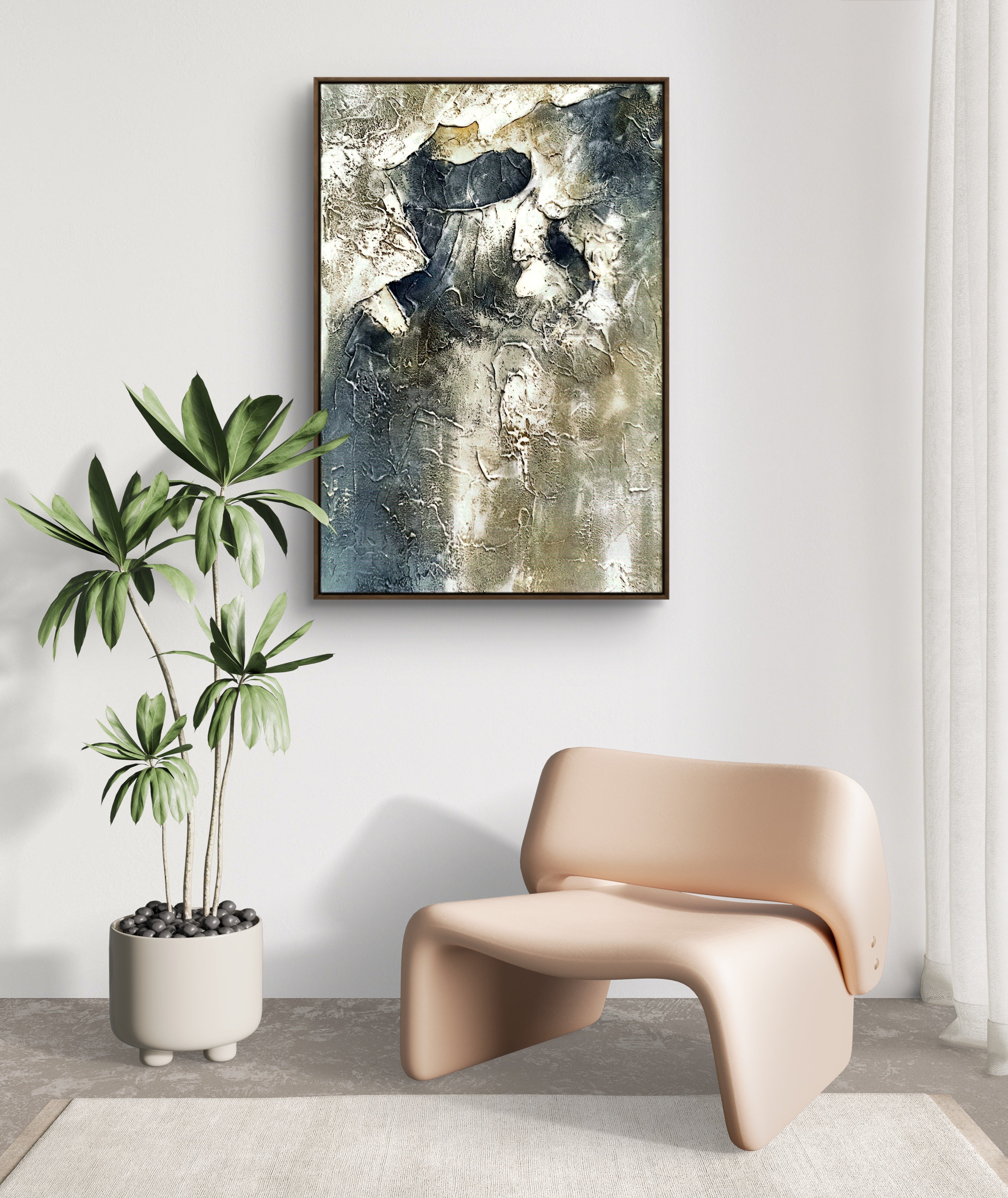 Stone Flow Texture / Textured Abstract Canvas Wall Art in Grey & Stone Tones | Modern Home Décor