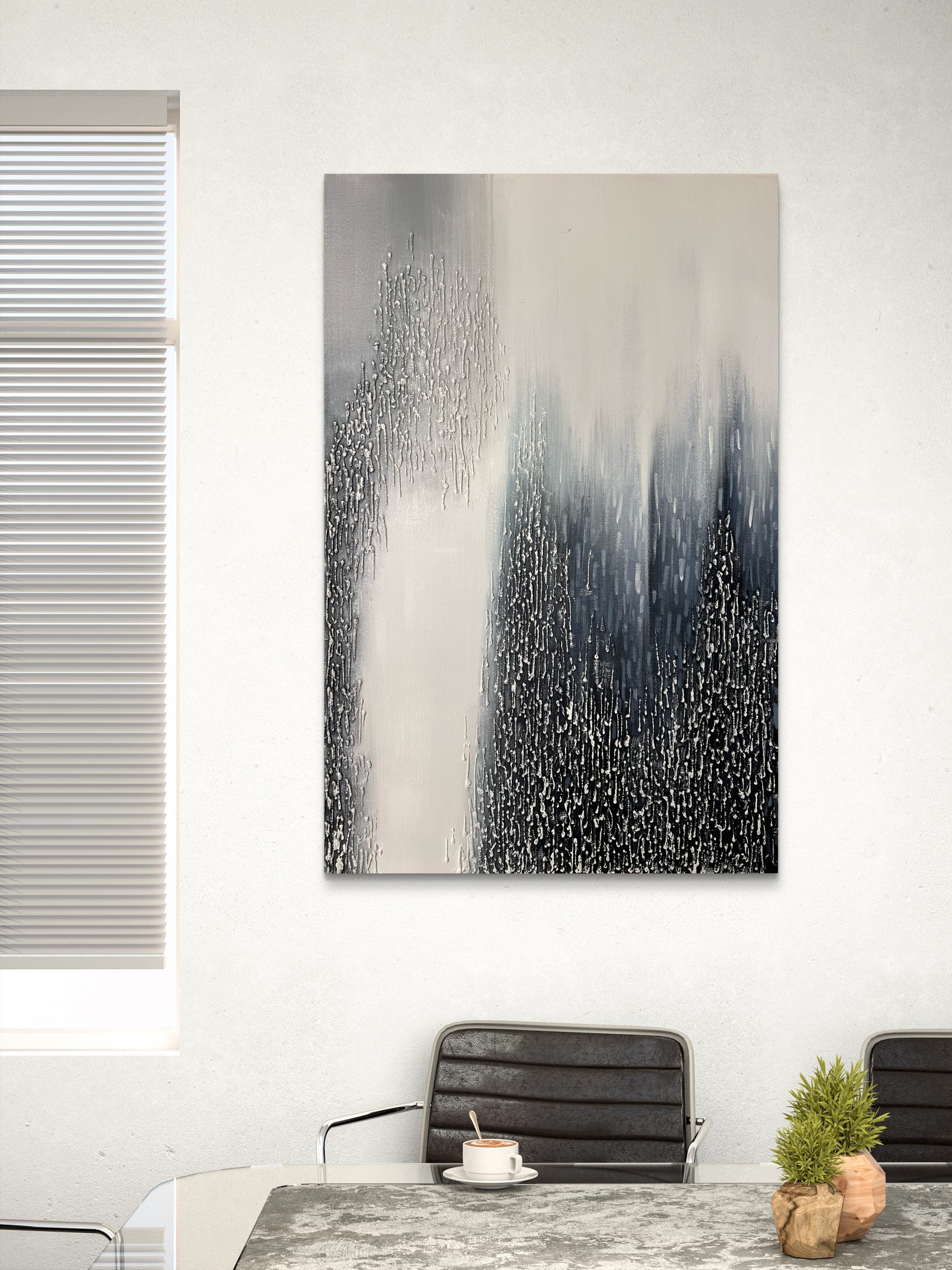 Vertical Drift Texture / Textured Abstract Canvas Wall Art in Black, White & Grey | Modern Home Décor
