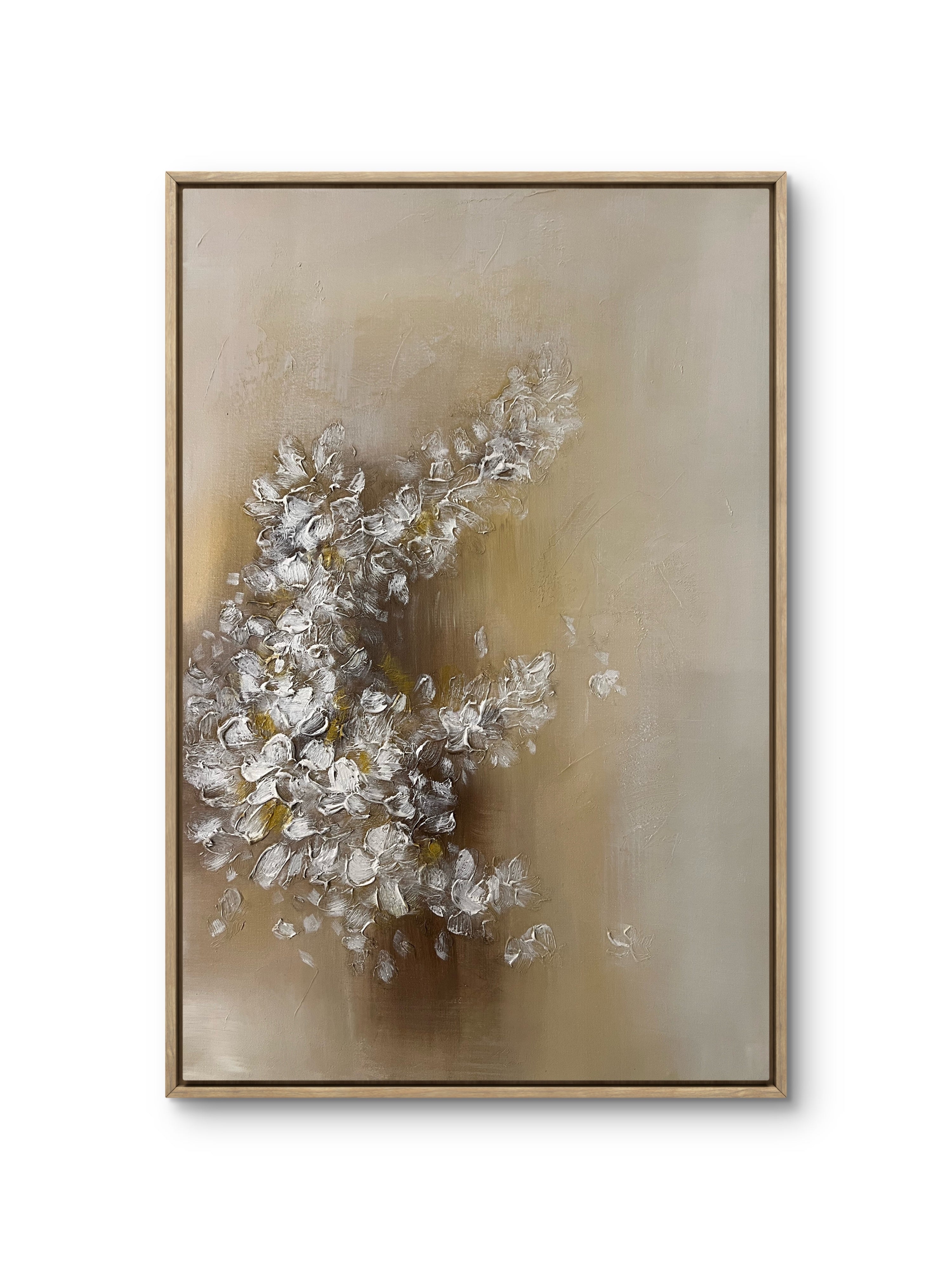Soft Bloom Texture / Textured Floral Canvas Wall Art in Soft Beige & White | Modern Home Décor