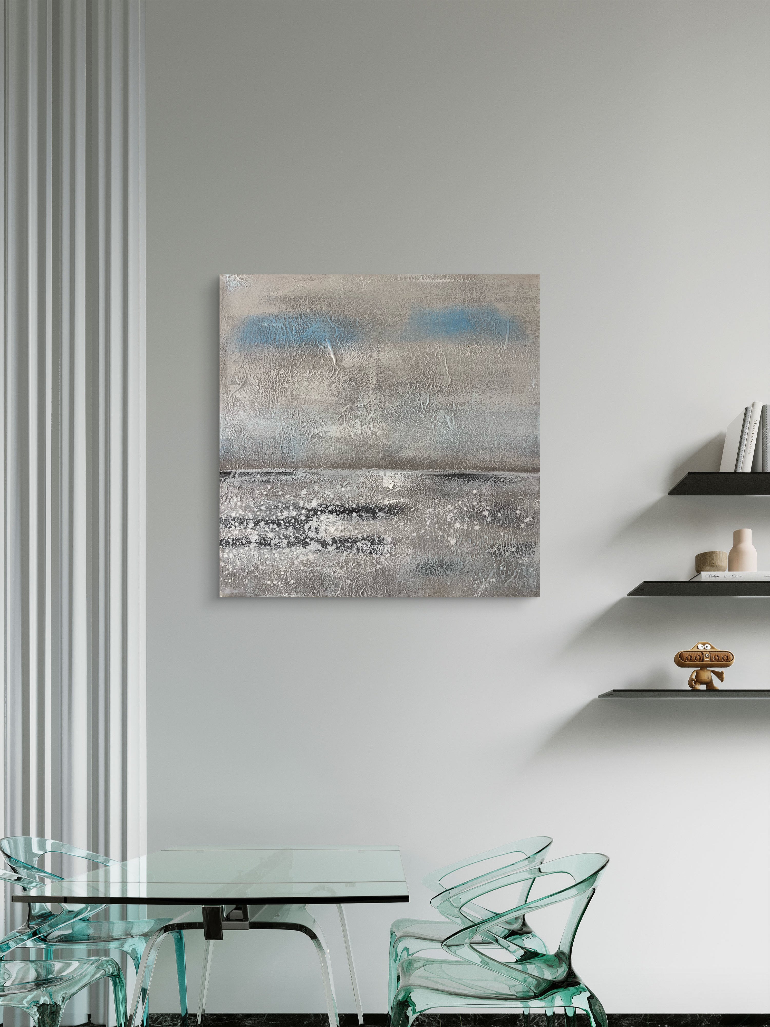 Quiet Shore Texture / Textured Abstract Canvas Wall Art in Soft Grey & Blue | Modern Home Décor