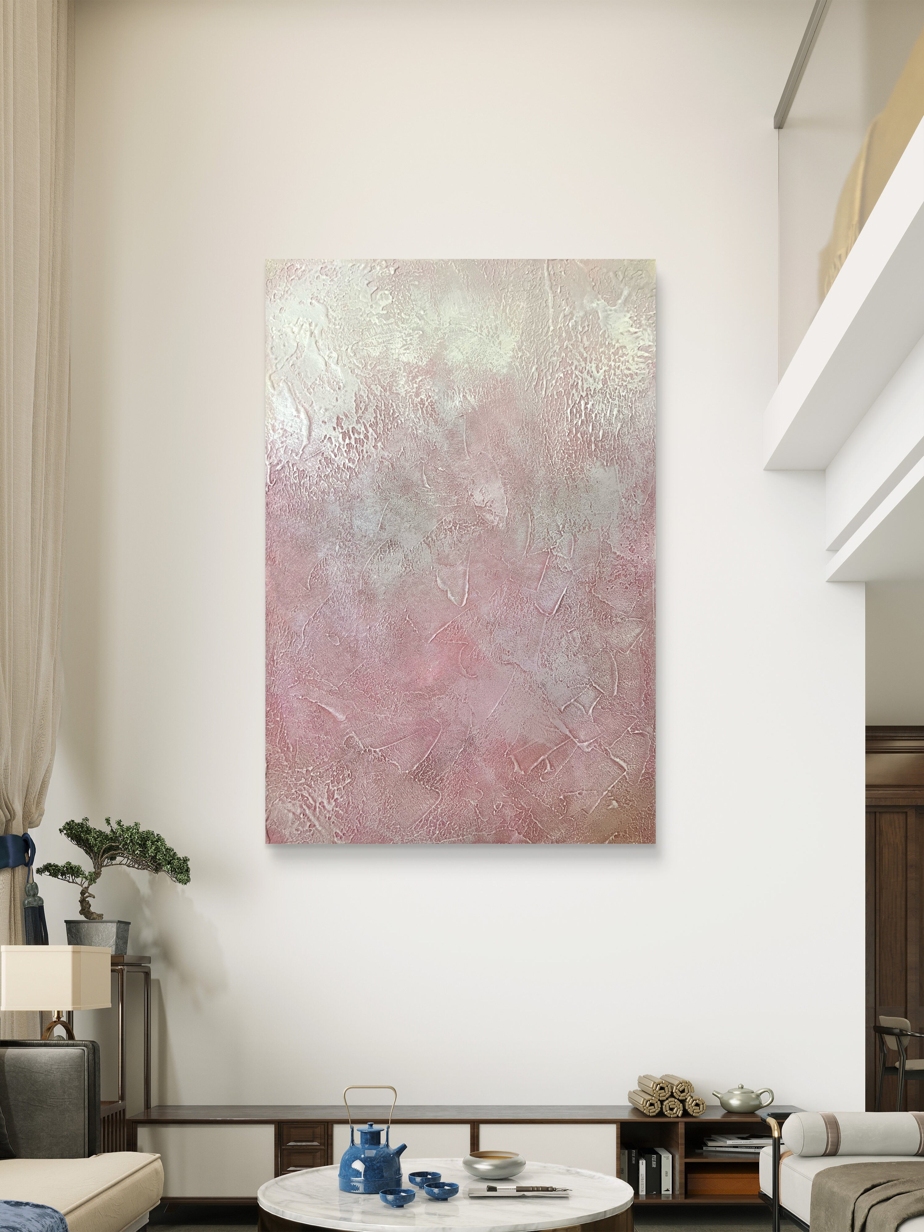 Blush Veil Texture / Textured Abstract Canvas Wall Art in Soft Blush & Neutral Tones | Modern Home Décor