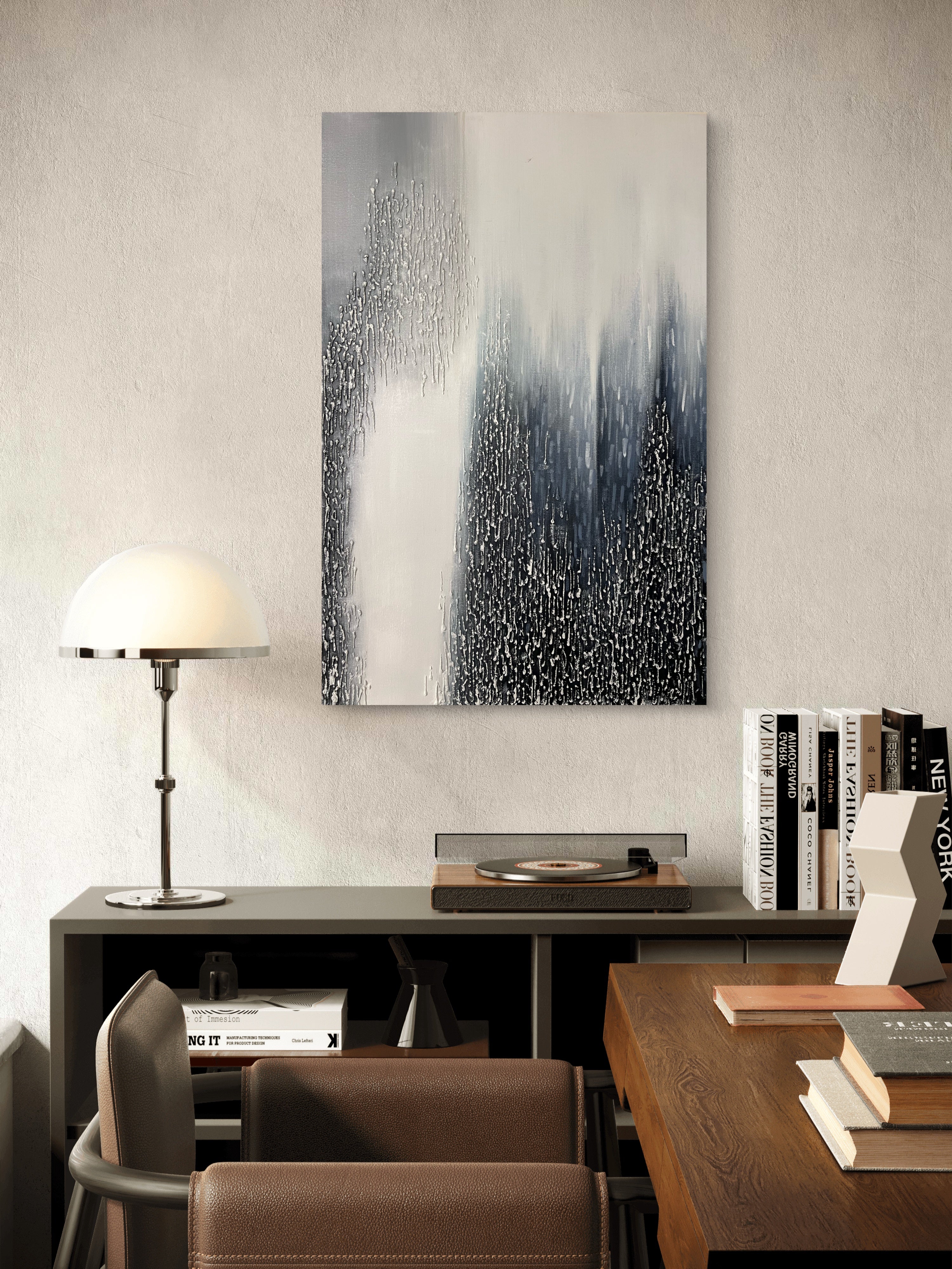 Vertical Drift Texture / Textured Abstract Canvas Wall Art in Black, White & Grey | Modern Home Décor